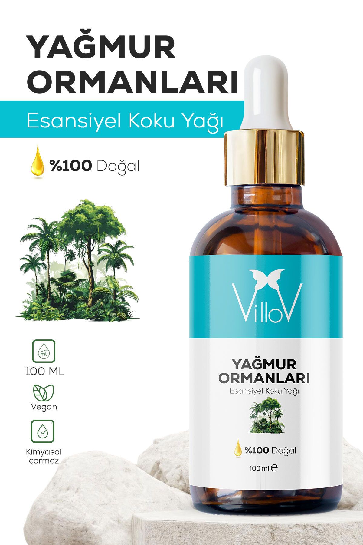 Villov Yağmur Ormanları Esansiyel Uçucu Koku Yağ Difüzör Esans Buhurdanlık Yağı Aromaterapi Esans Yağ 100ml