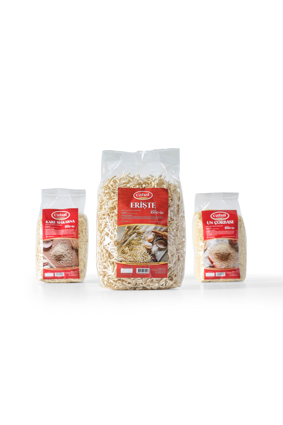 Cabat Gurme 3 lü Paket El Yapımı Katkısız Erişte, Kare Makarna ve Un Çorbası