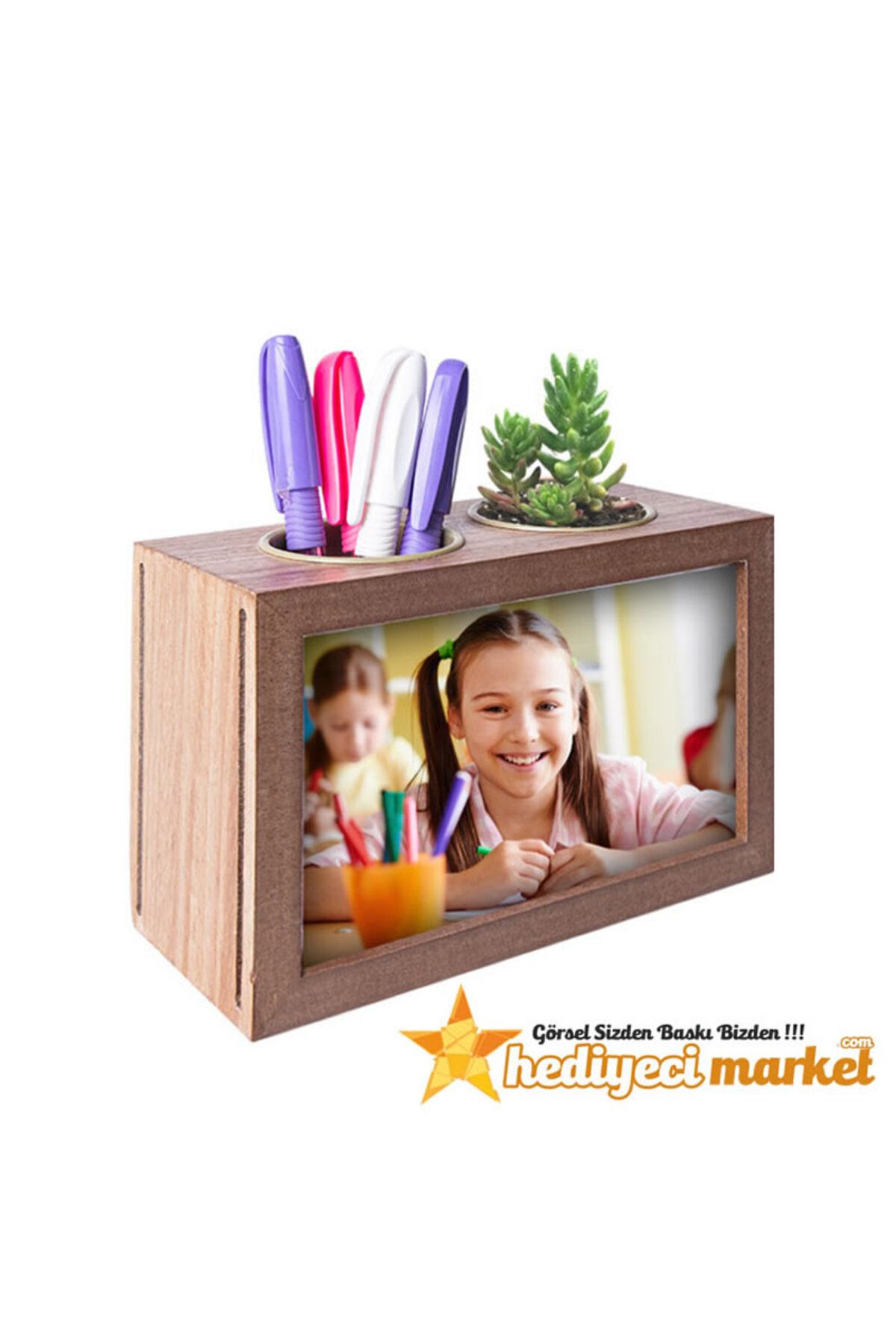 Hediyeci Market Ahşap Çift Taraflı Kalemlikli Fotoğraf Çerçevesi - 10x15