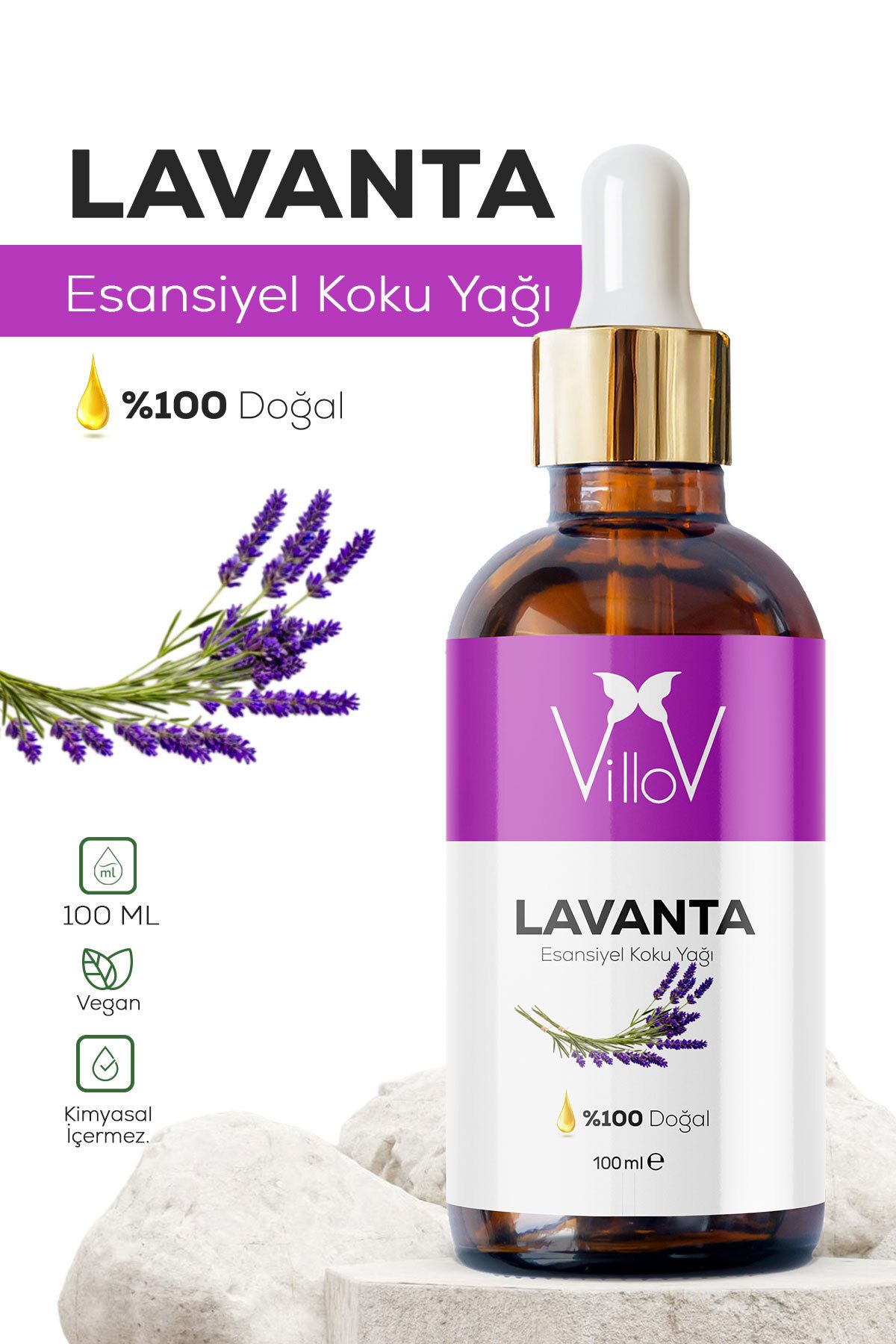 Villov Lavanta Esansiyel Uçucu Koku Yağı Difüzör Esansı Buhurdanlık Yağı Aromaterapi Esansı Yağı 100ml