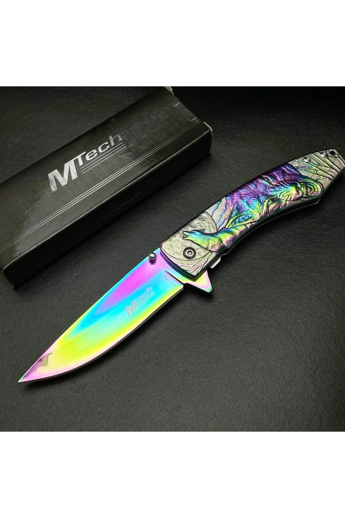alsepeteavm Mtech MT-1005D Gökkuşağı Kurt İşlemeli Kamp Çakısı