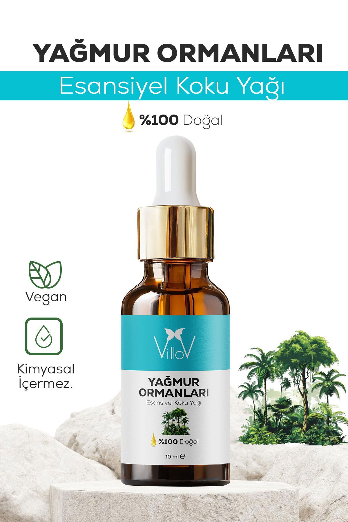 Villov Yağmur Ormanları Esansiyel Uçucu Koku Yağ Difüzör Esans Buhurdanlık Yağı Aromaterapi Esansı Yağ 10ml