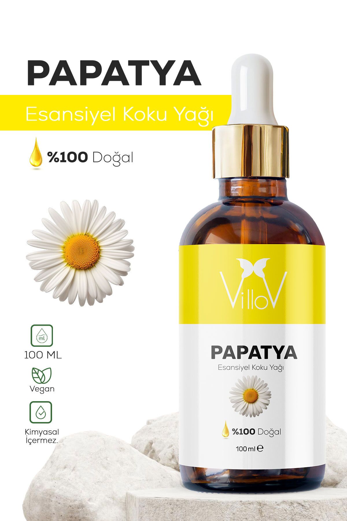 Villov Papatya Esansiyel Uçucu Koku Yağı Difüzör Esansı Buhurdanlık Yağı Aromaterapi Esansı Yağı 100ml