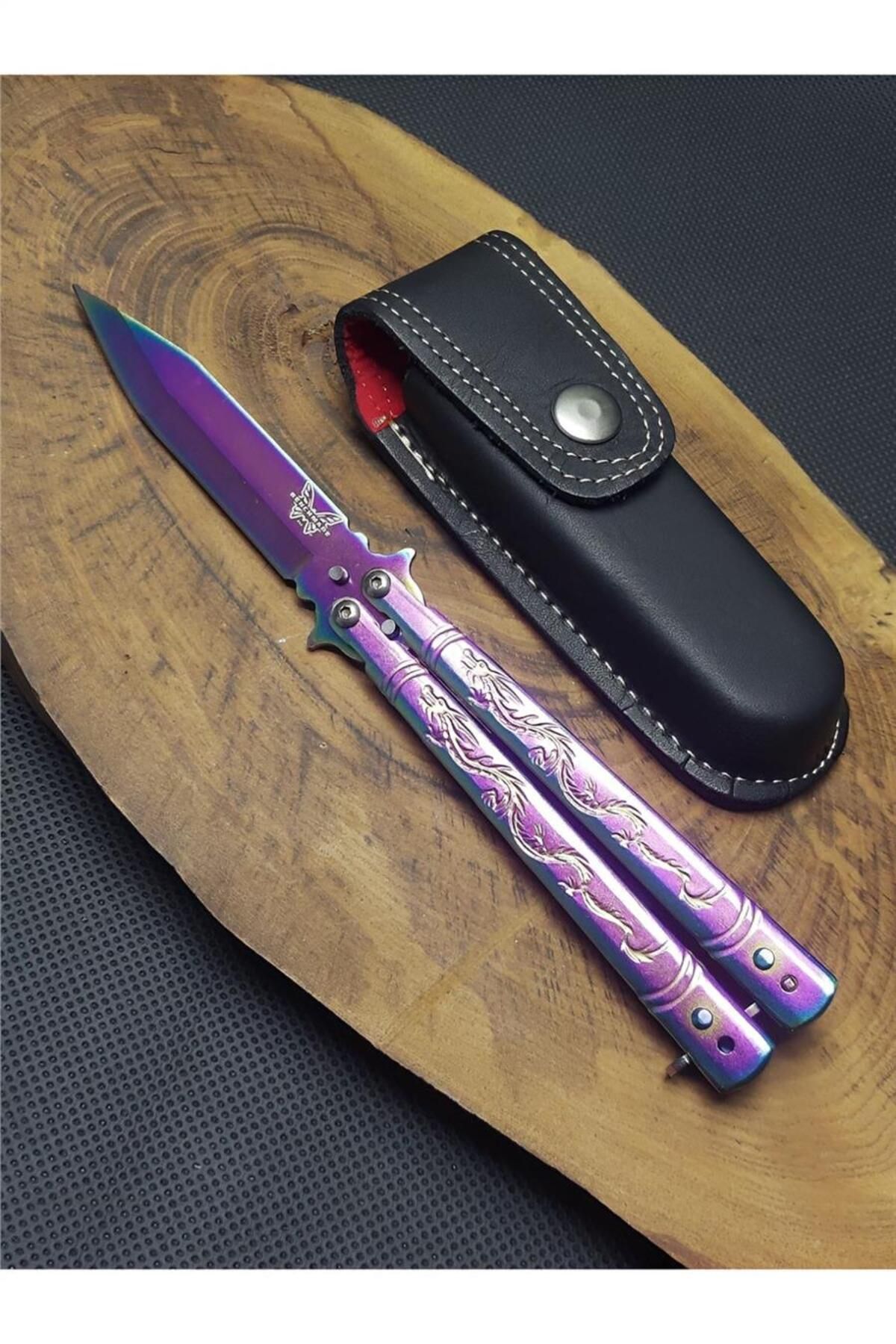 alsepeteavm 21 cm Gökkuşağı Çelik Kelebek Kılıflı Çakı Set 5004586644
