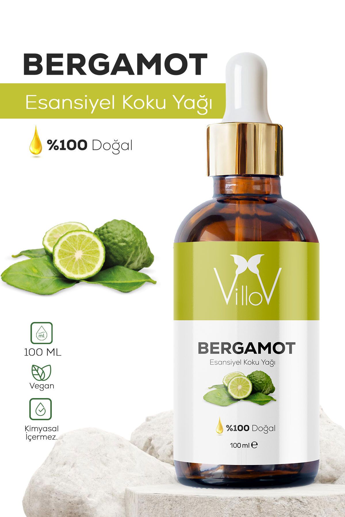 Villov Bergamot Esansiyel Uçucu Koku Yağı Difüzör Esansı Buhurdanlık Yağı Aromaterapi Esansı Yağı 100ml