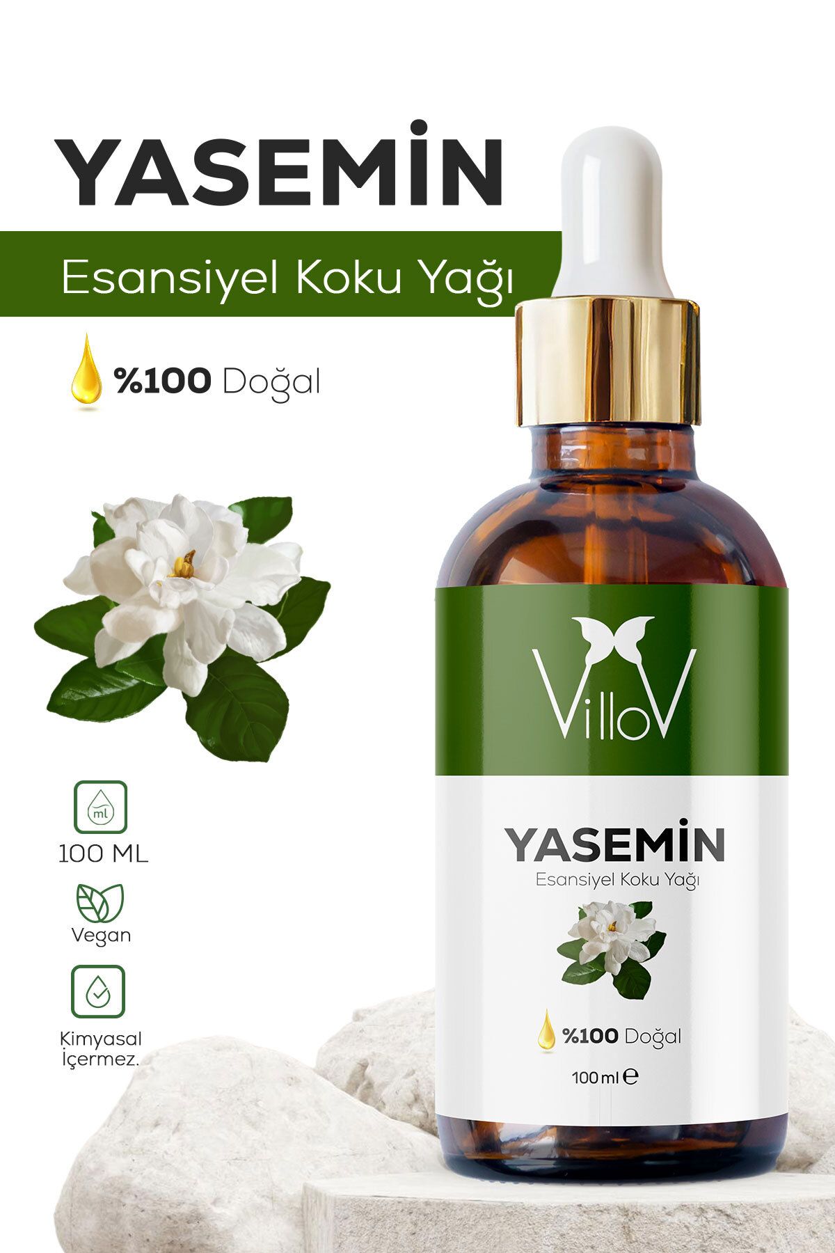 Villov Yasemin Esansiyel Uçucu Koku Yağı Difüzör Esansı Buhurdanlık Yağı Aromaterapi Esansı Yağı 100ml