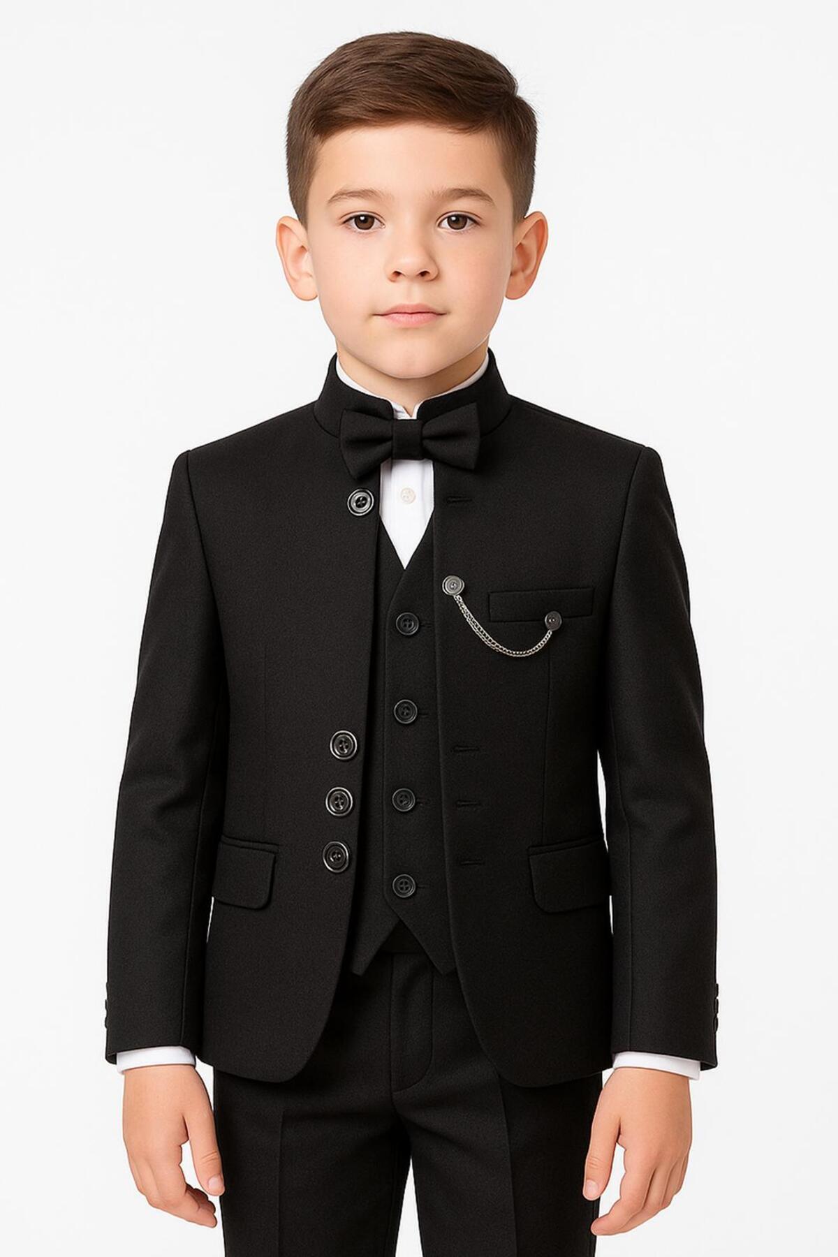  کت و شلوار مشکی شش تکه یقه ایستاده پسرانه