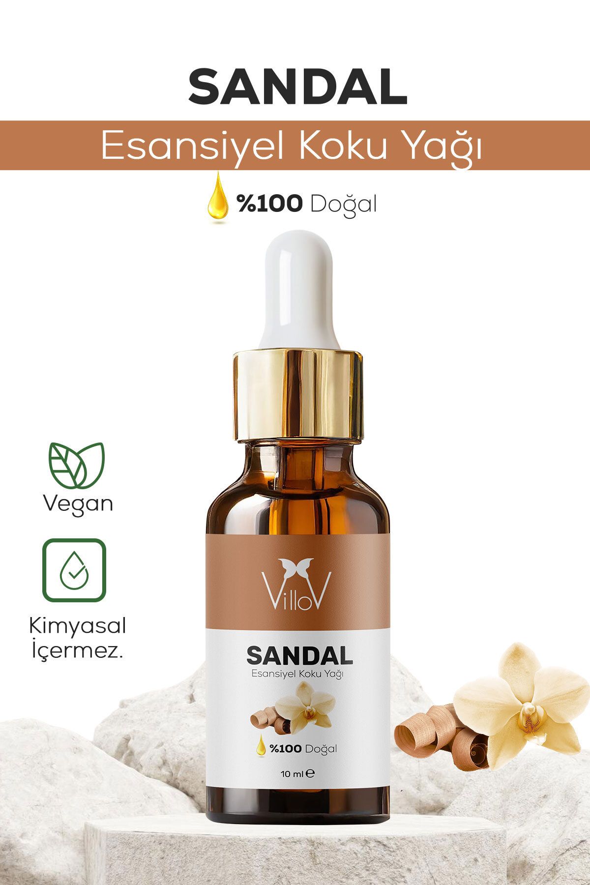 Villov Sandal Esansiyel Uçucu Koku Yağı Difüzör Esansı Buhurdanlık Yağı Aromaterapi Esansı Yağı 10ml