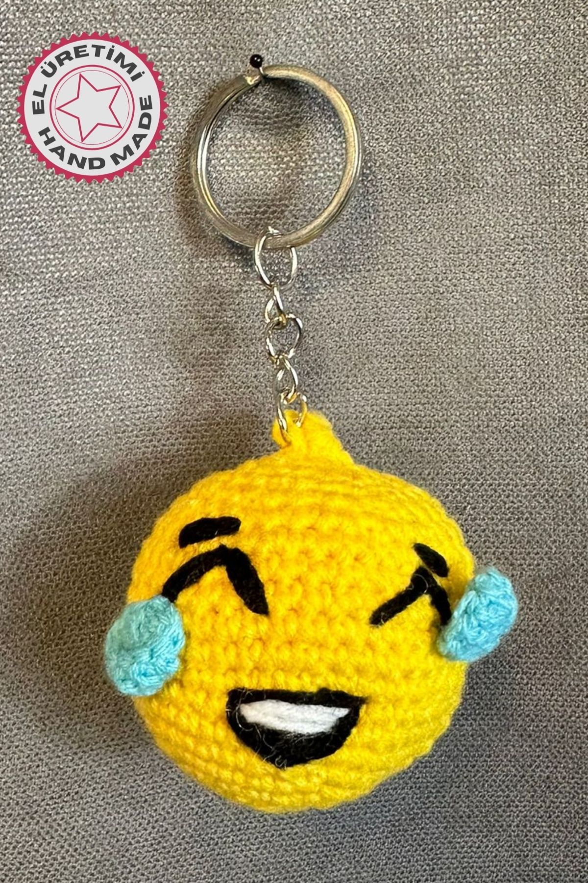 Uretti - Tuğba 9352 3564 El Yapımı Örgü Gülen Surat Emoji Model Anahtarlık