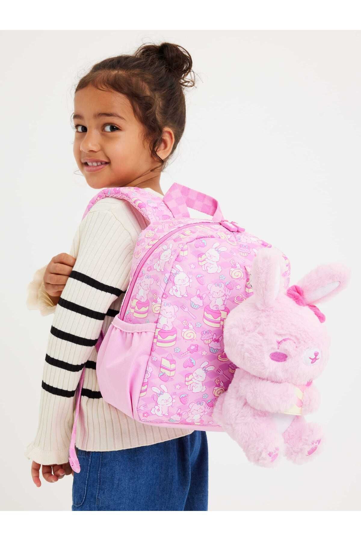 SMIGGLE-حقيبة ظهر للأطفال بحجم كبير مع لعبة قطيفة قابلة للإزالة على شكل أرنب 6
