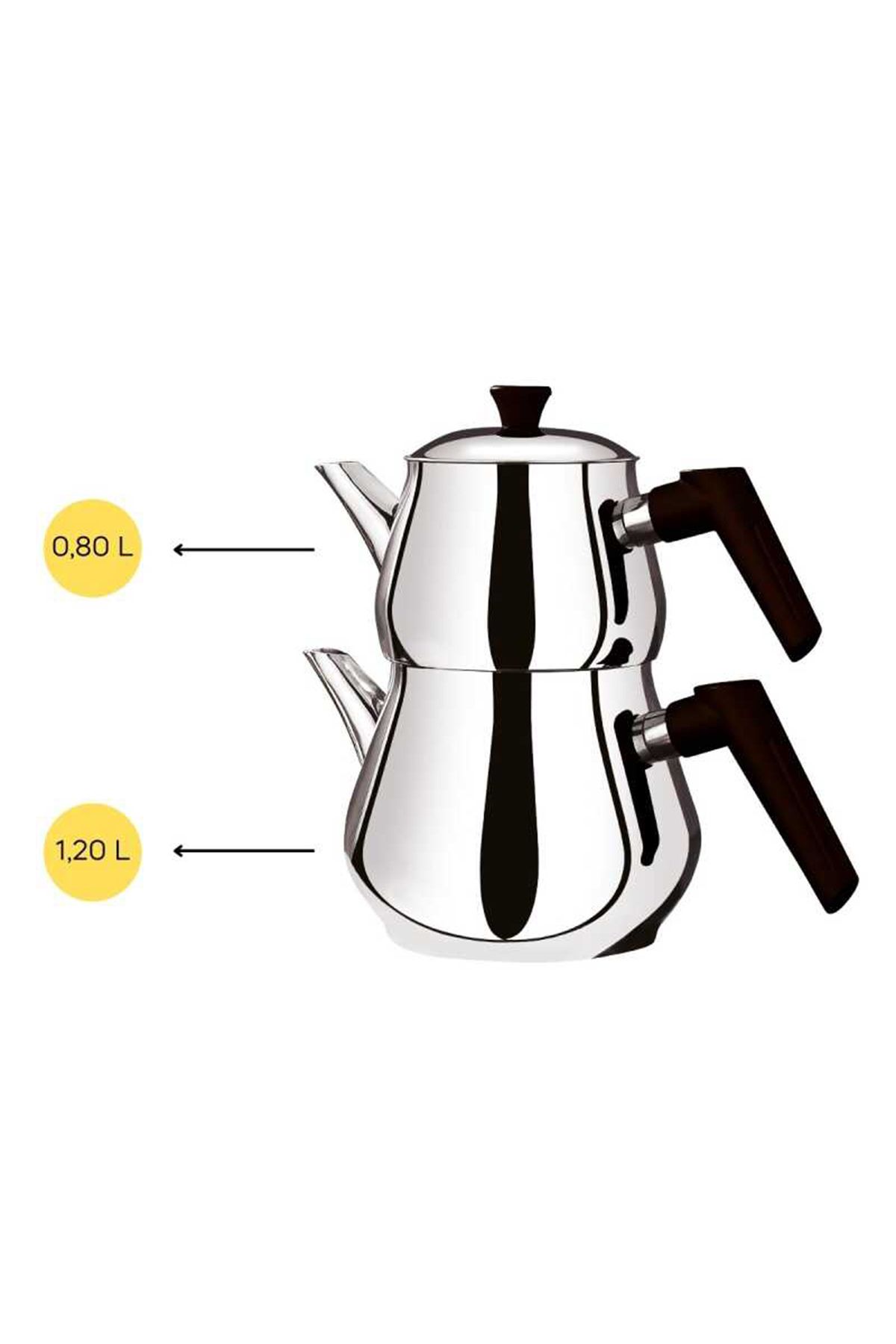 Perotti Çaykara Soft Mini Çelik Çaydanlık Takımı - Gri / Kırmızı - 1,2 lt + 800 ml