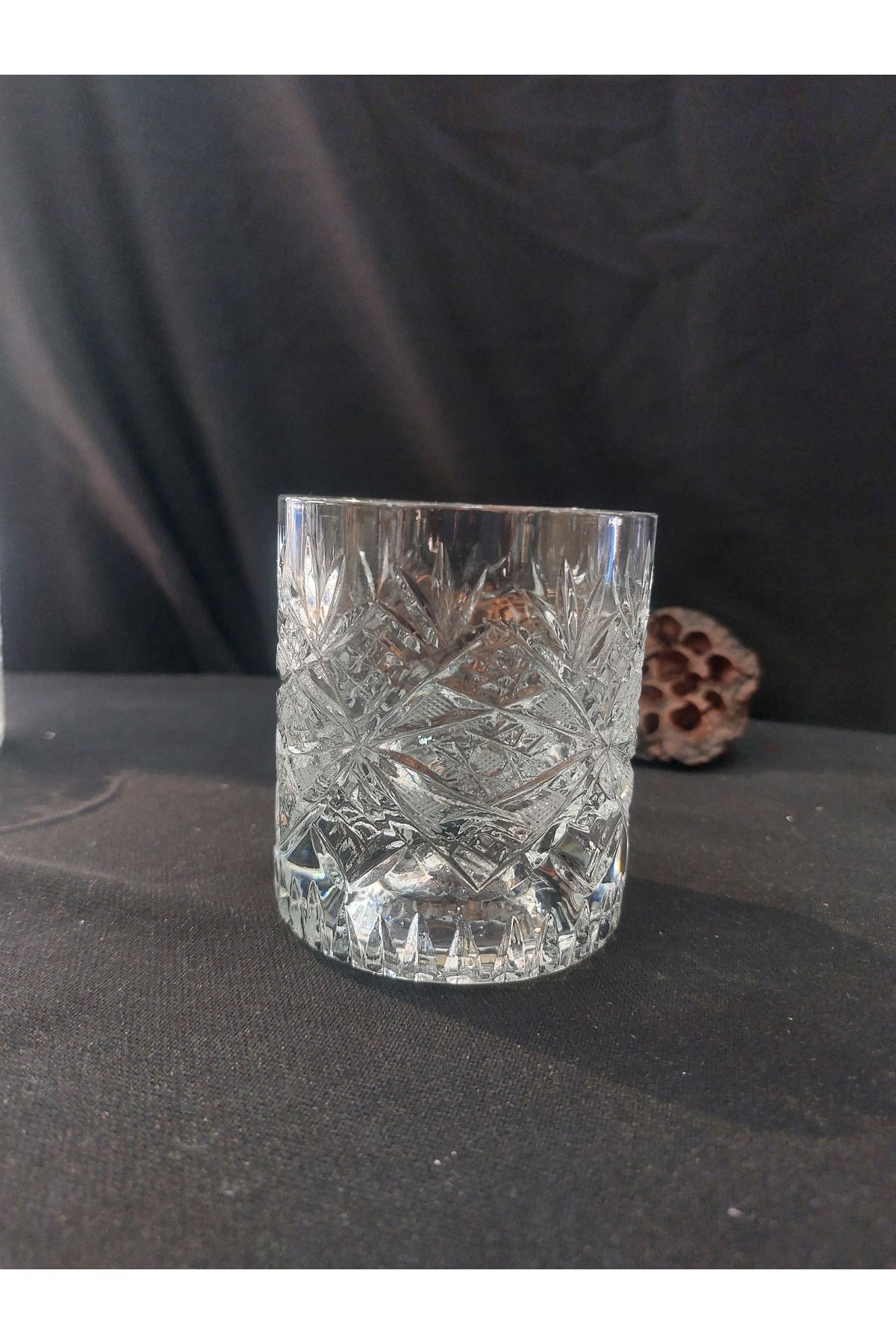 Dedemin Antikaları Antika Vintage Kristal Cam Tekli Viski Bardağı