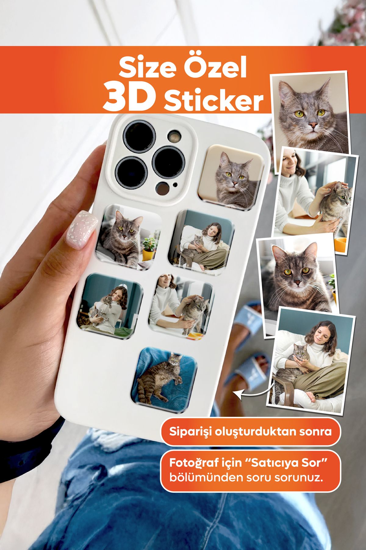 Dekopix Kişiye Özel - 6 Adet 3D Telefon Sticker - Damla Etiket