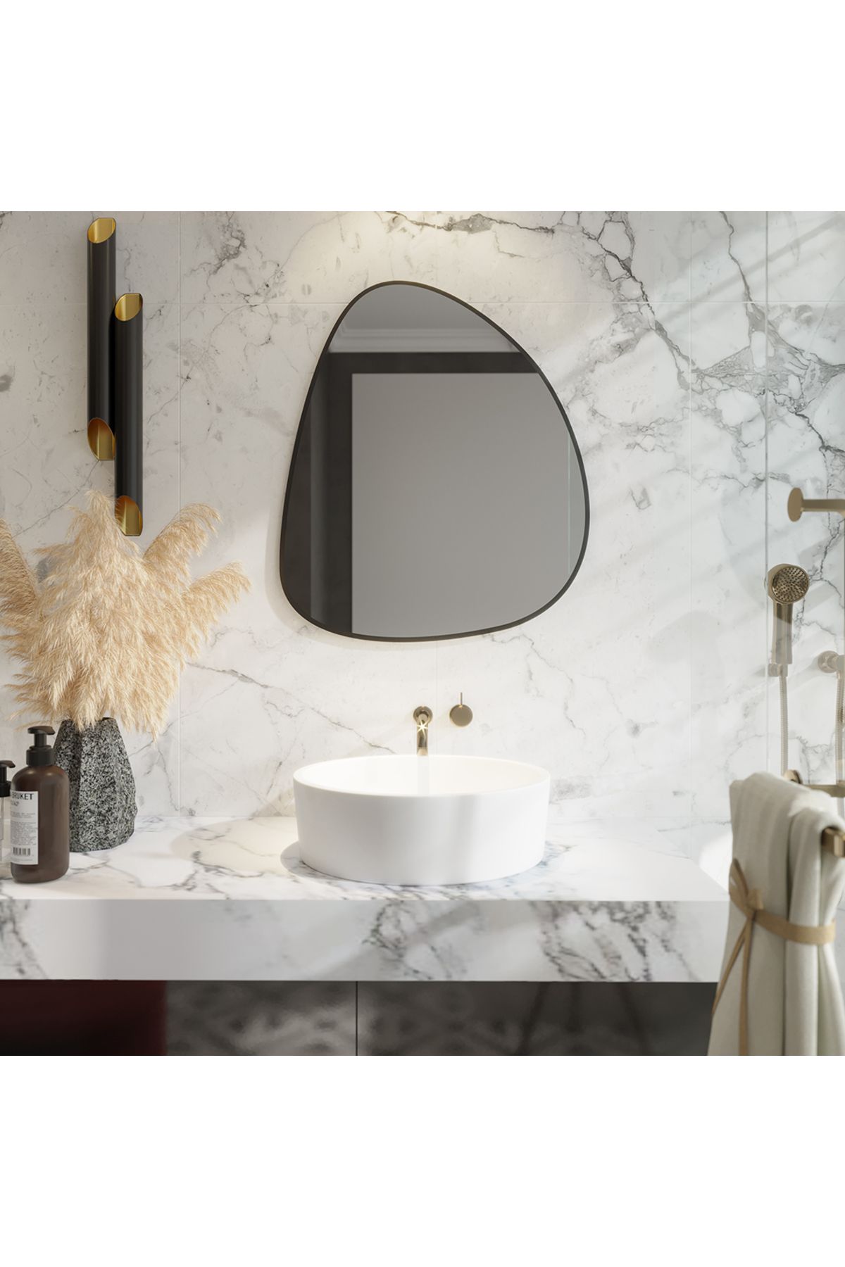 Aypars Atölye 60x70 cm Asimetrik Duvar Aynası – Siyah Kenarlı, Modern Tasarım, Dekoratif Stil