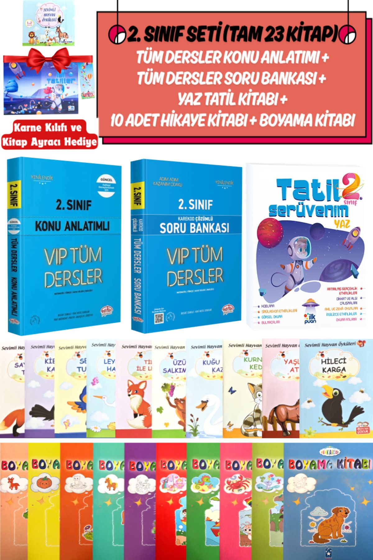 Editör Yayınevi 2. Sınıf Konu Anlatımlı+Soru Bankası+Yaz Tatil Kitabı+10 Türkçe Hikaye Kitabı+10 Boyama Kitabı