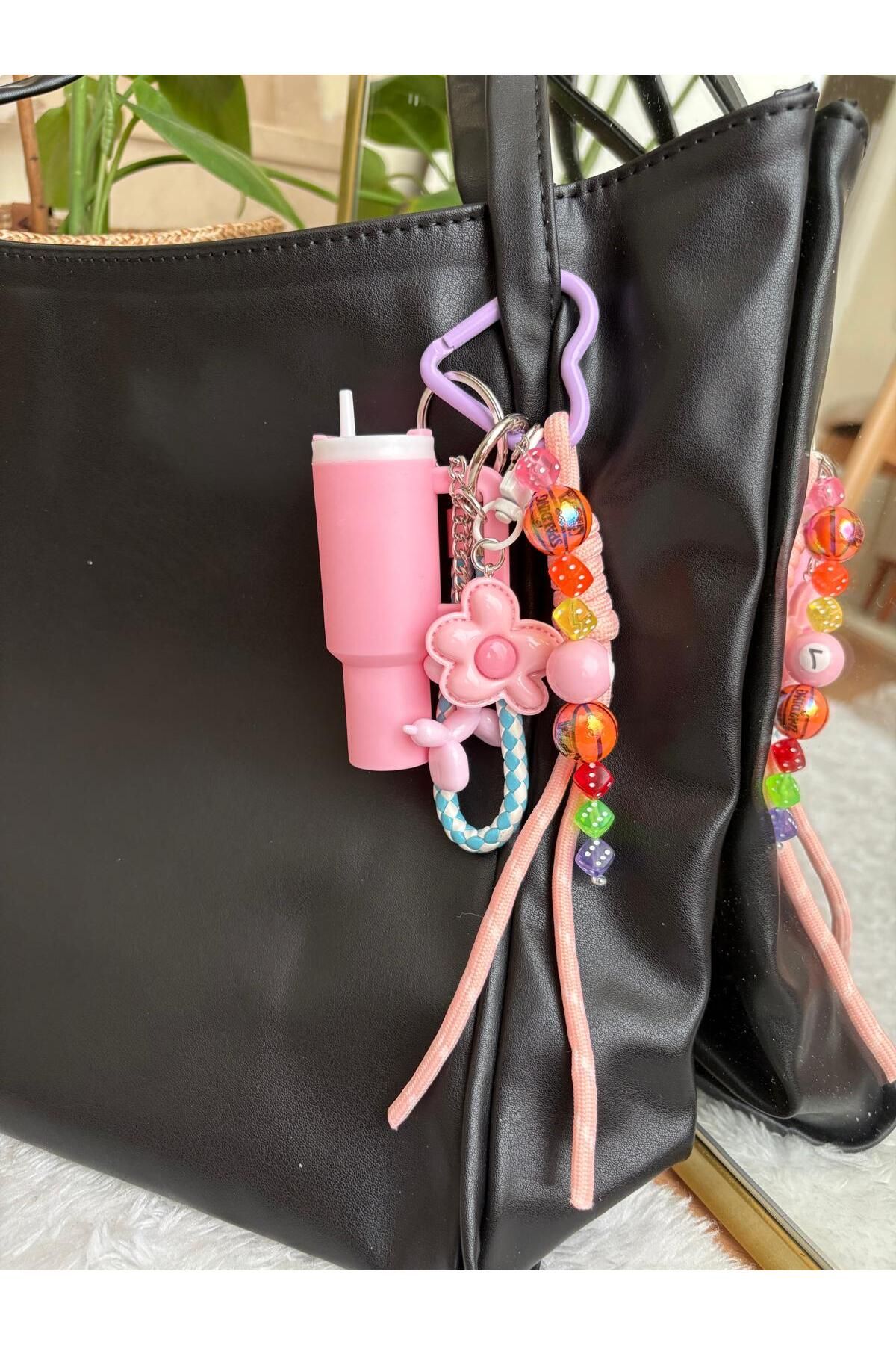Z&M COLLECTION BAG SHOPPİNG Çanta Yanına Ayıcıklı/ Kedili/ Dudak Balm Koymalık Stanley/ Çikolatalı/ Terlikli Charm