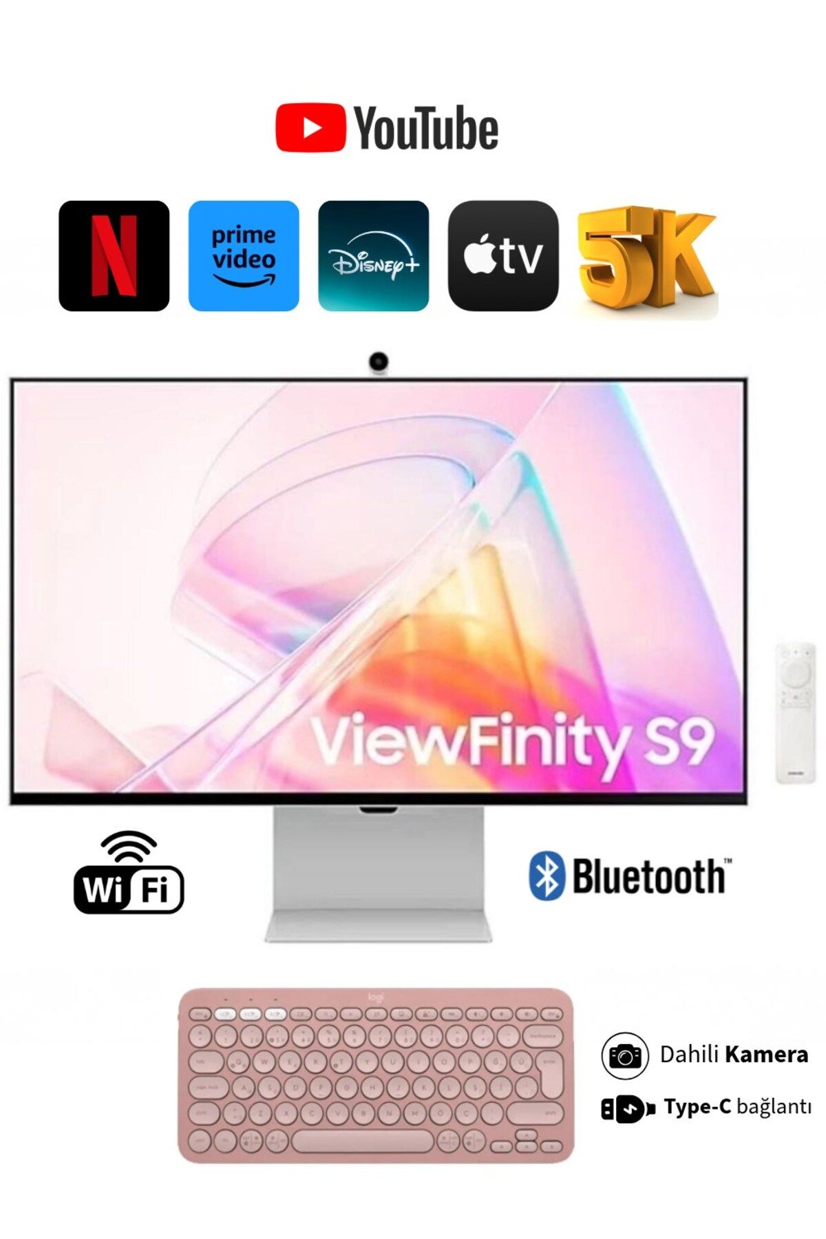 Samsung 5K(5120 x 2880)pixel, Kameralı Akıllı Monitör 27"inç Viewfinity S9 Kumandalı Slim Monitör-TV