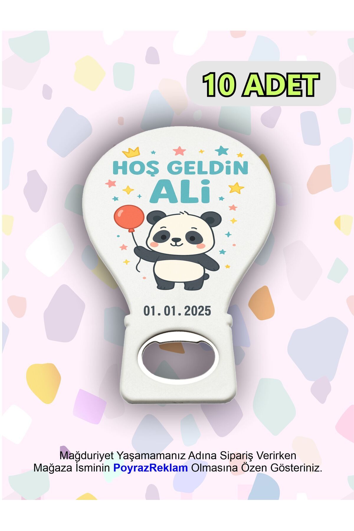 POYRAZREKLAM (10 ADET) Balon Magnet Açacak - Yenidoğan Bebek Hediyelik Kişiye Özel İsimli Tarihli