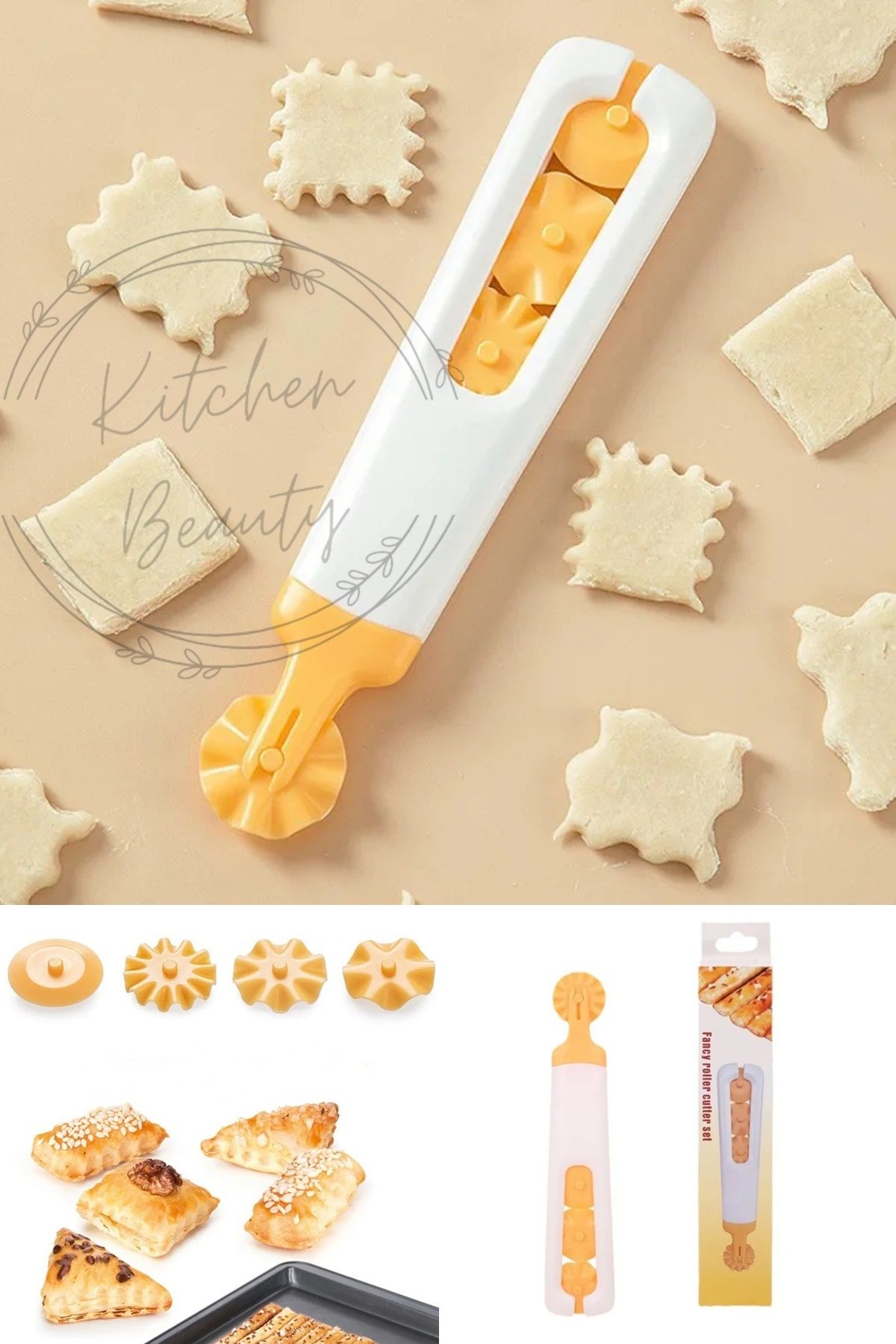 Kitchen Beauty 4 Başlıklı Hamur Şekillendirme Ve Kesme Bıçağı Pizza Pasta Kurabiye Şekillendirici