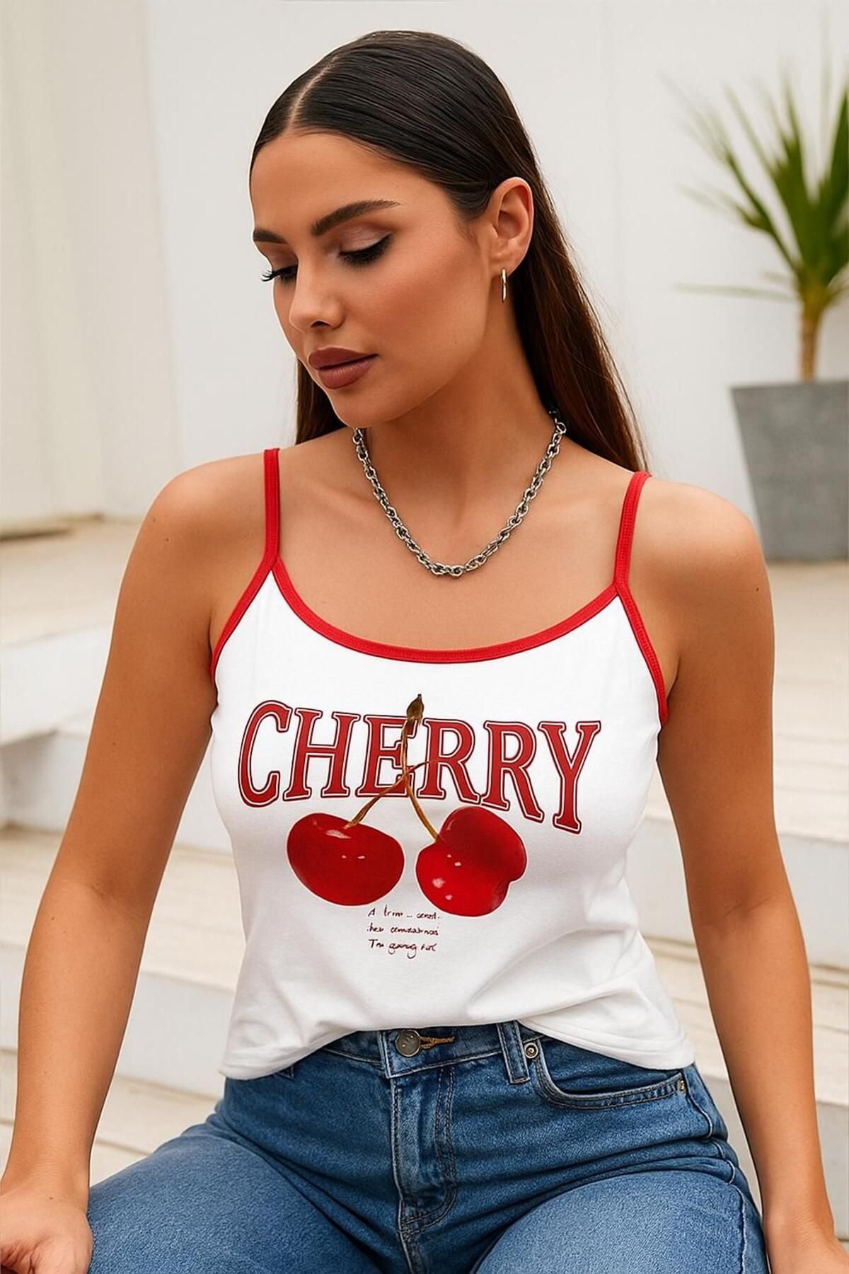 Karakedi Basic Cherry İnce Askılı Kısa Body