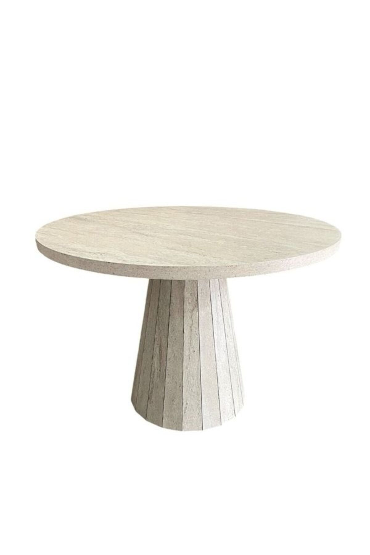 Gazzini Furniture Lucca Piramit Yuvarlak Traverten Masa, 100x100