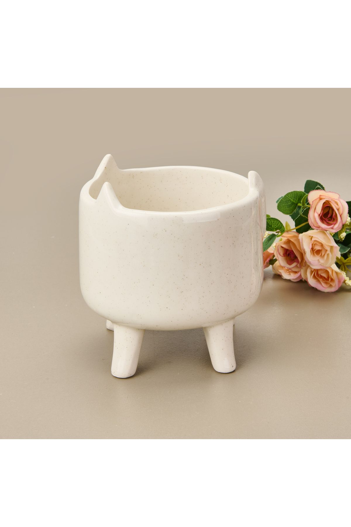 Cosiness Ayaklı Seramik Saksı - Beyaz - 14x14x15,5 cm