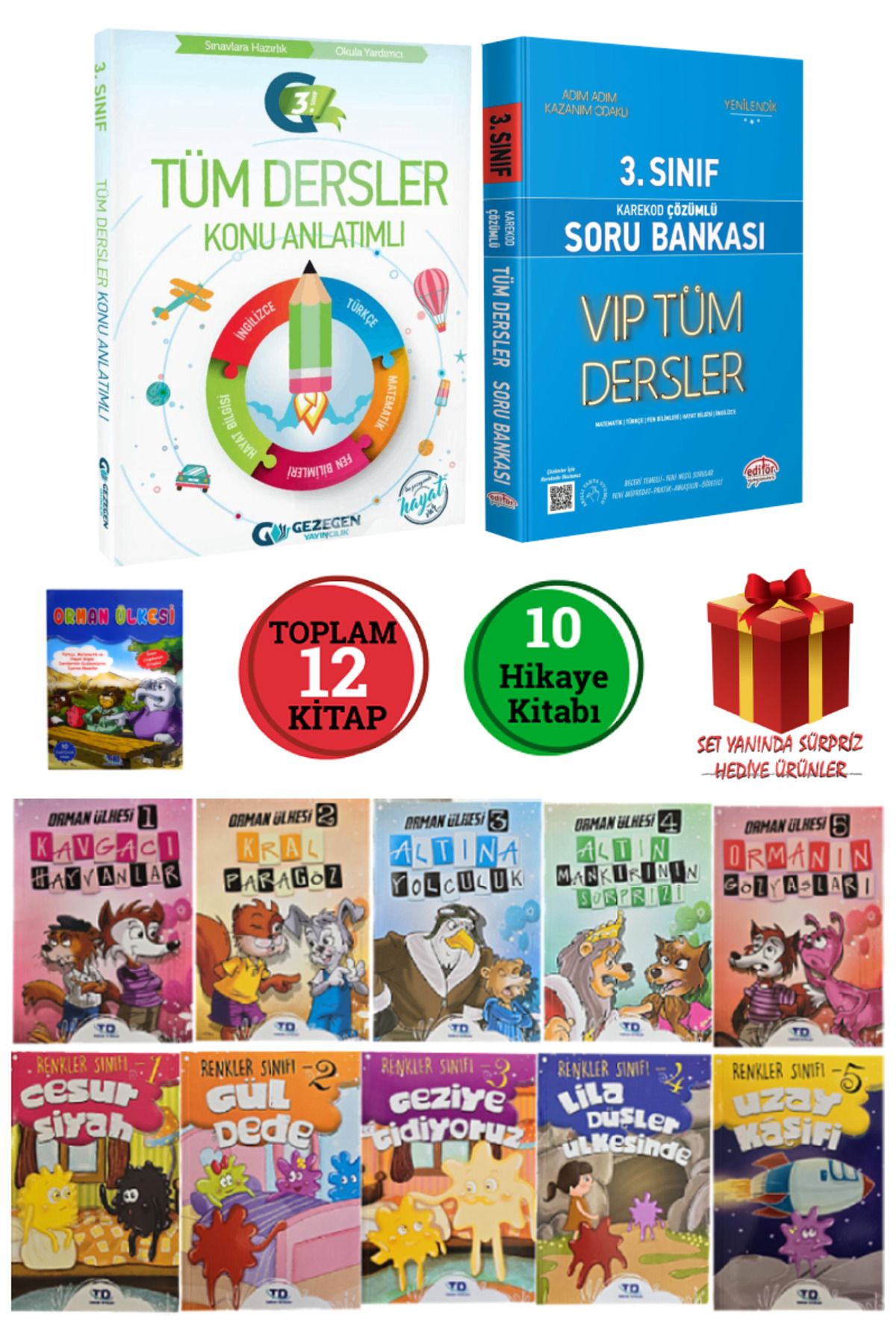 Gezegen Yayıncılık 3. Sınıf Tüm Dersler Konu Anlatımı+ Soru Bankası+ 10'lu Orman Ülkesi Hikaye Dizisi+ Sürpriz Hediye