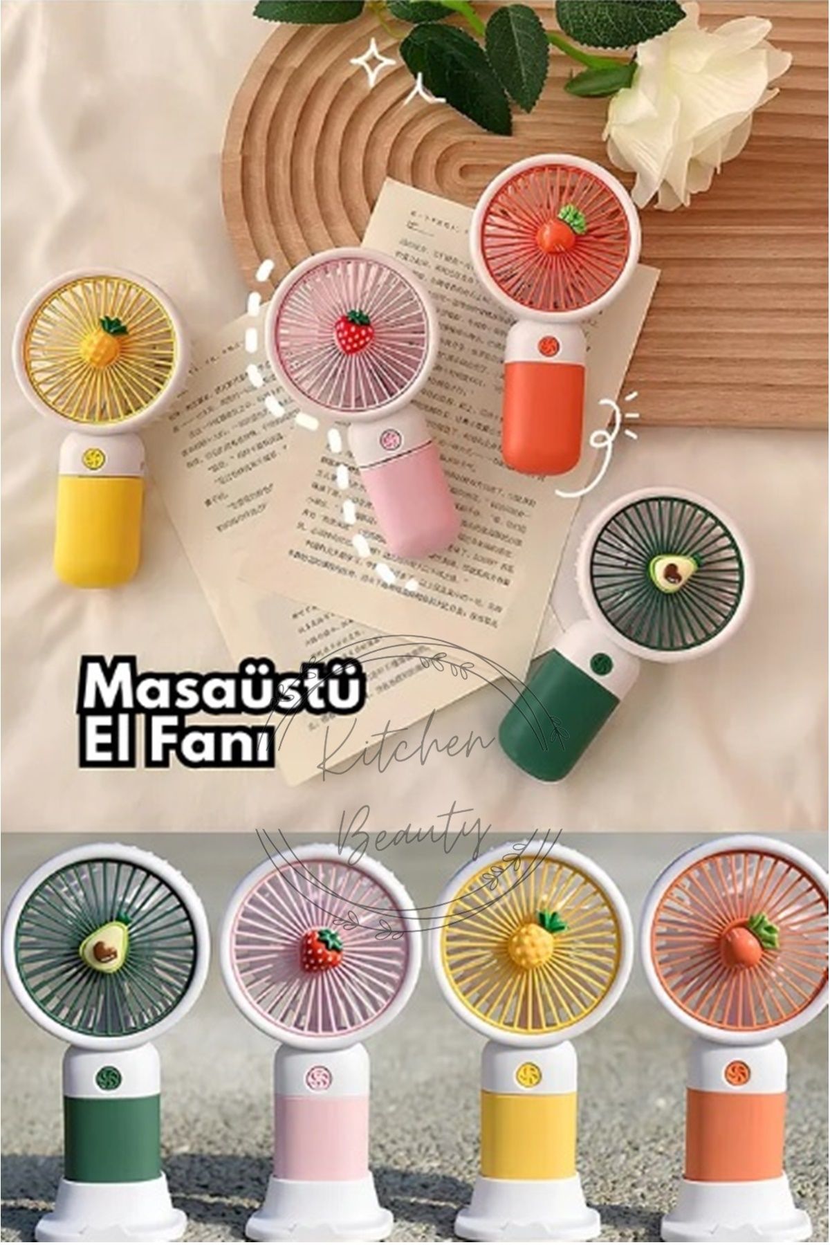 Kitchen Beauty Şarjlı Mini El Fanı Ve Masa Fanı Soğutucu Pervane Taşınabilir Şarj Edilebilir