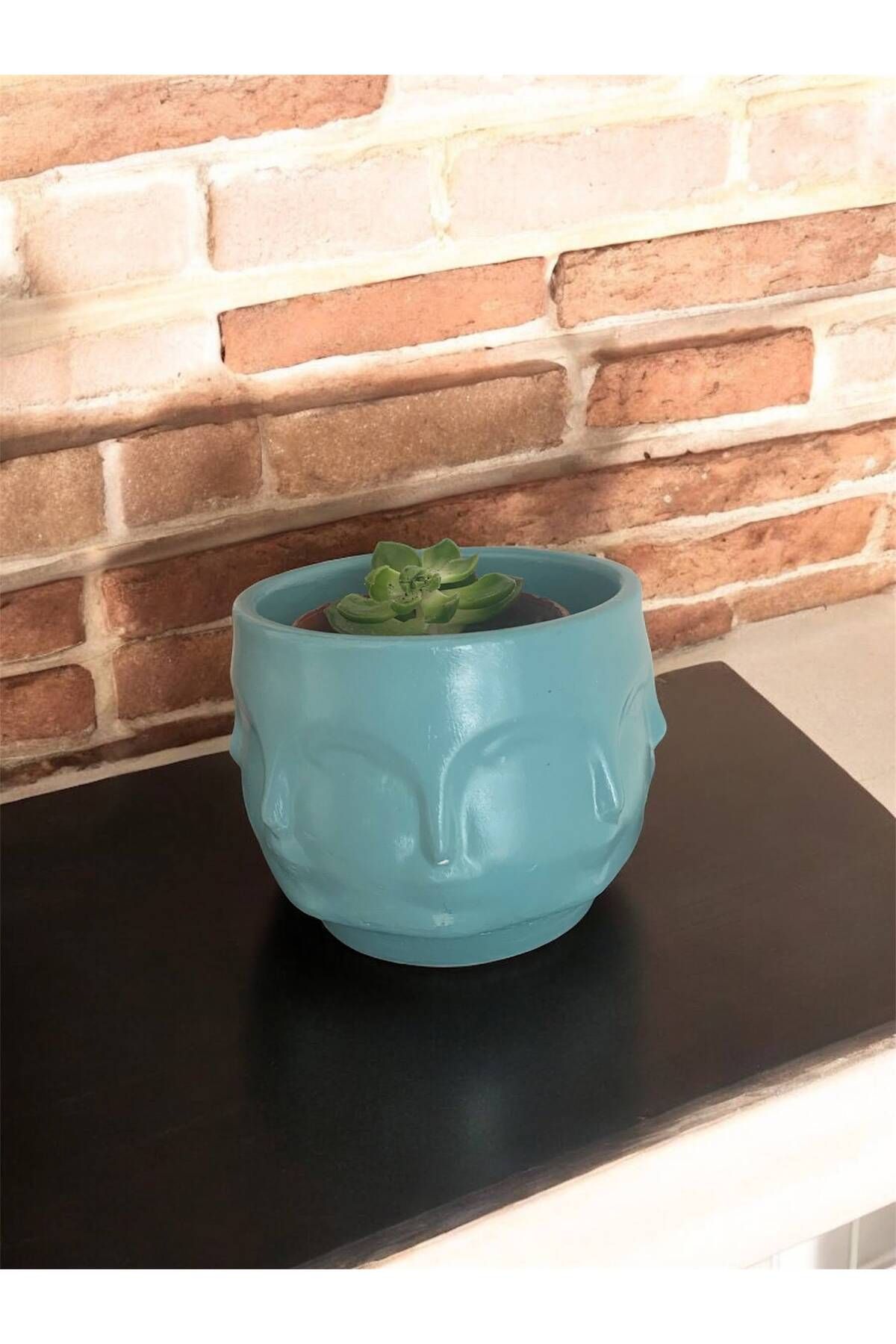 EL YAPIMI Yüz Saksı - Sukulent Saksı - Dekoratif Çiçek Saksısı - Orta Boy - Bahçe Balkon Kitaplık Dekorasyon