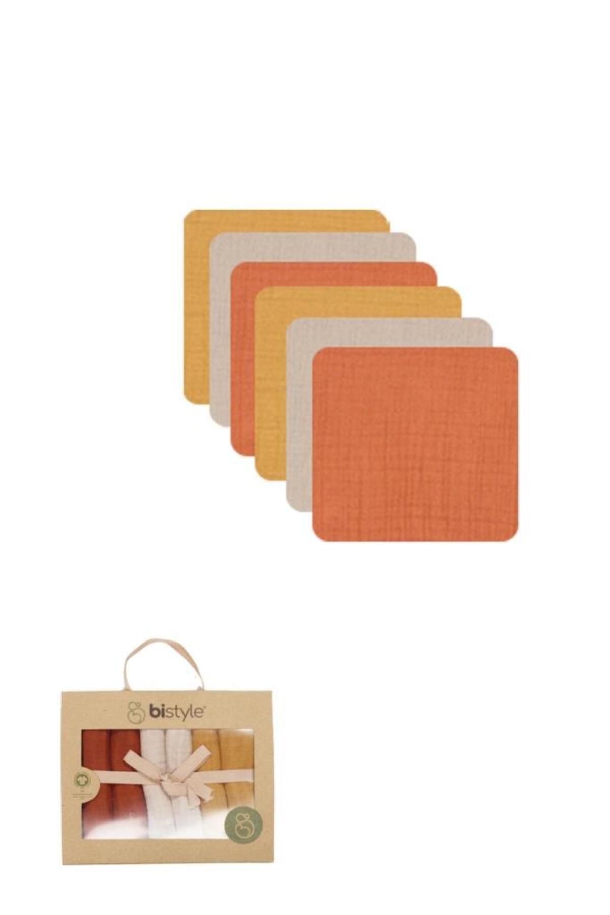 NW NessiWorld Nessiworld Bistyle 6'lı Müslin Mendil 20x20 cm 90106 Kiremit Bej Hardal