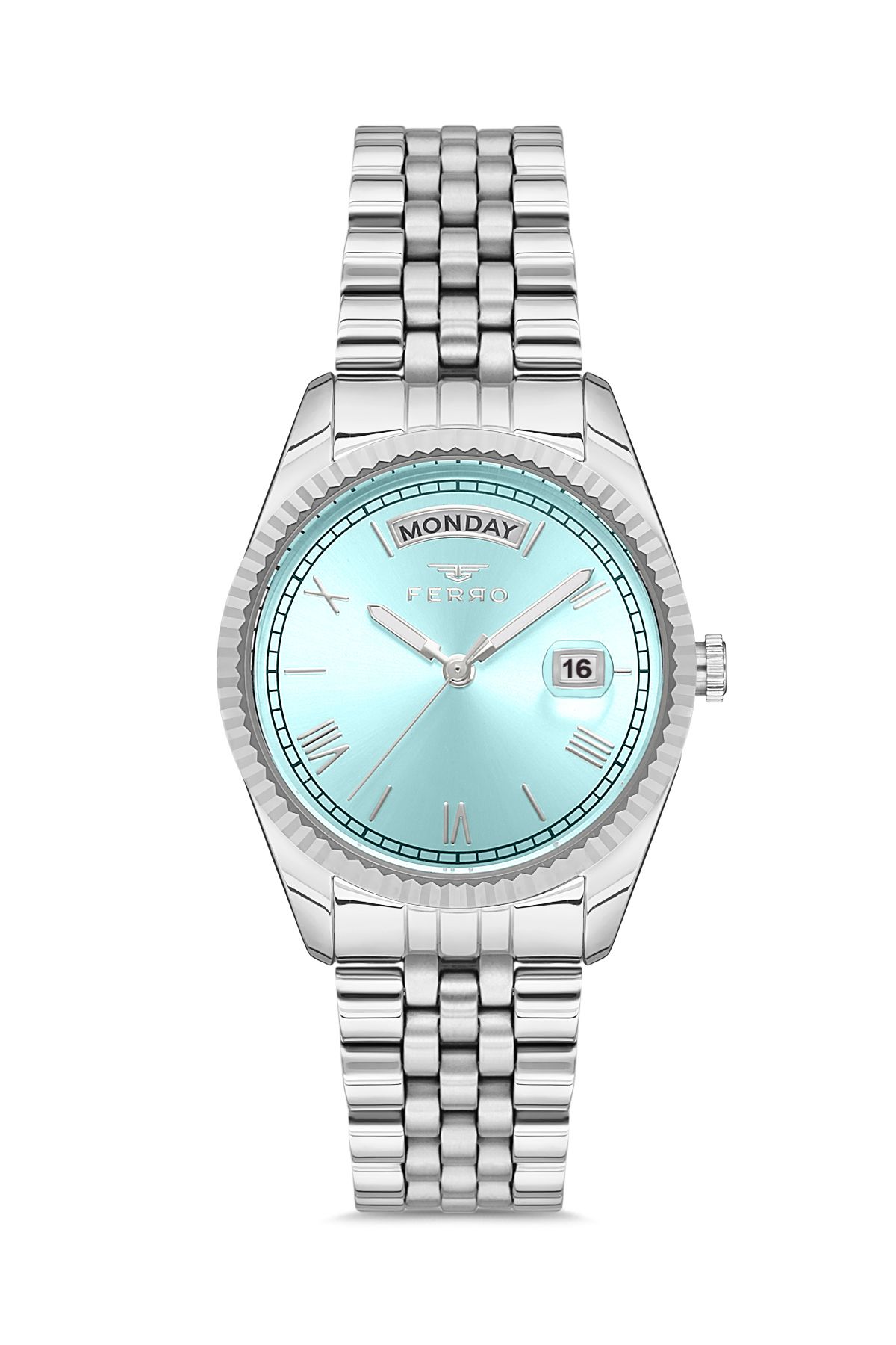 FERRO FL21131A-A15 Quartz Çelik Gri Turkuaz Kadran 35 mm Kadın Kol Saati