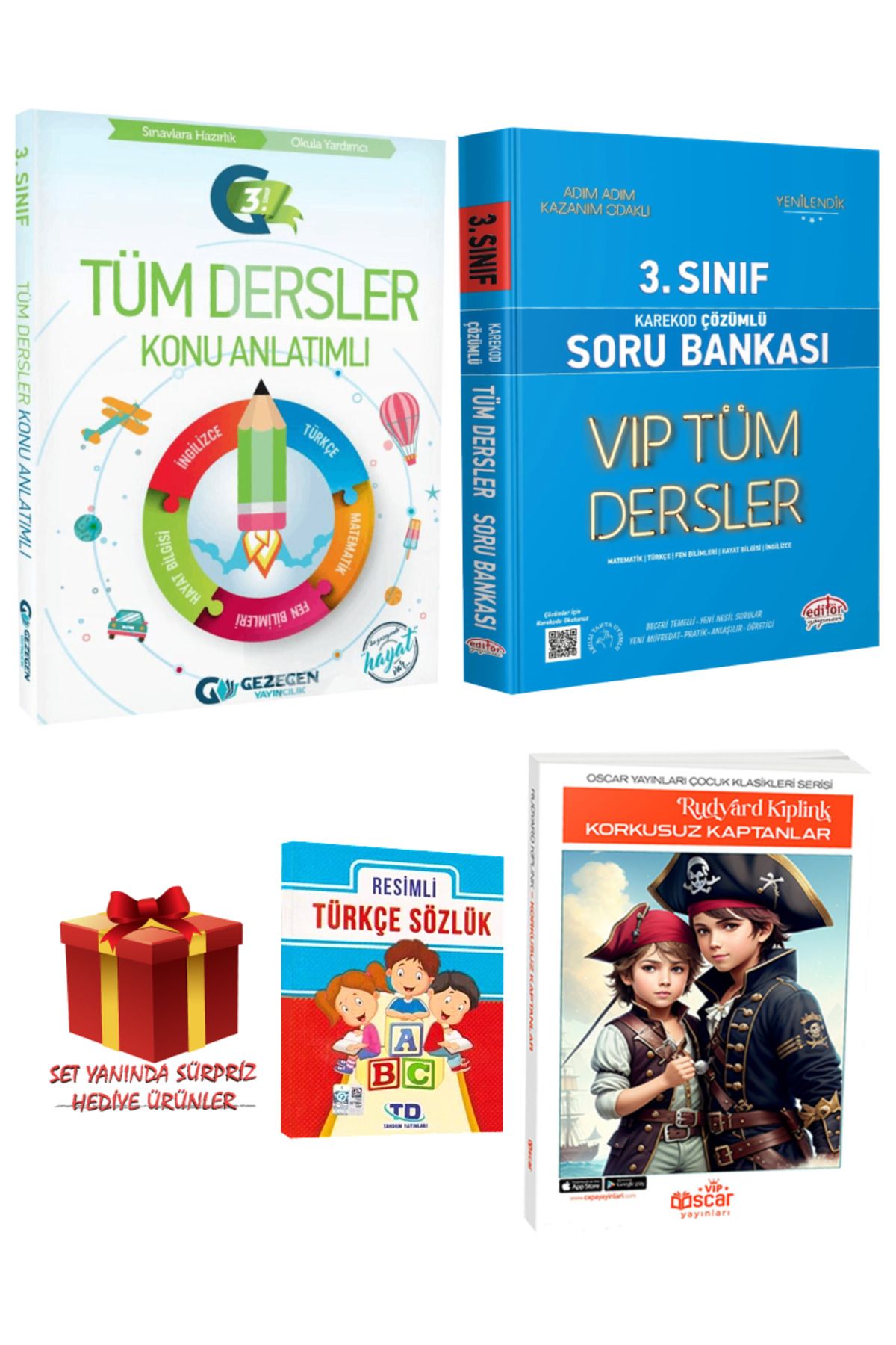 Gezegen Yayıncılık 3. Sınıf Tüm Dersler Konu+Soru Bankası+Resimli Türkçe Sözlük+Korkusuz Kaptanlar/Rudyard Kipling