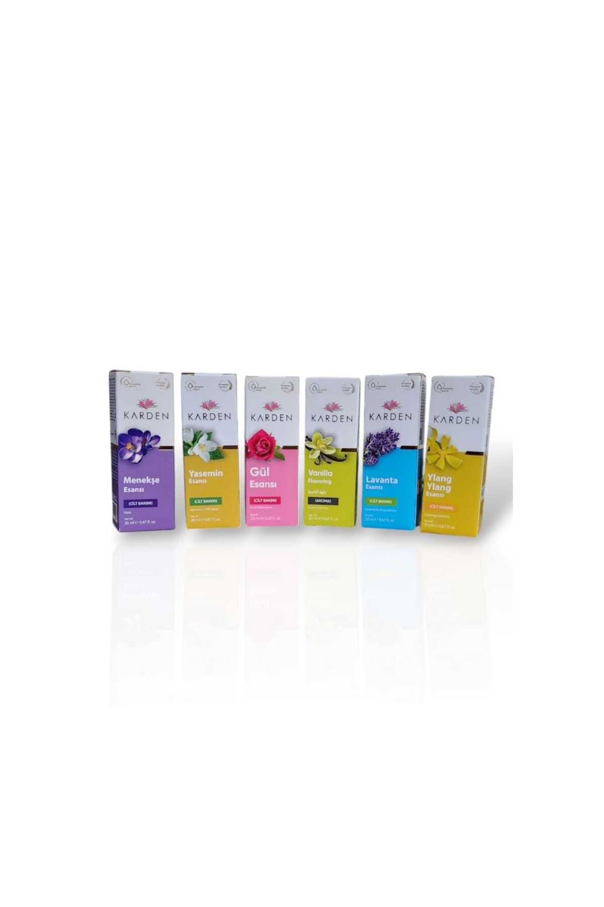Karden 6’lı Karışık Esans Seti – Menekşe, Yasemin, Gül, Lavanta, Vanilya, Ylang Ylang | 20 ml x 6