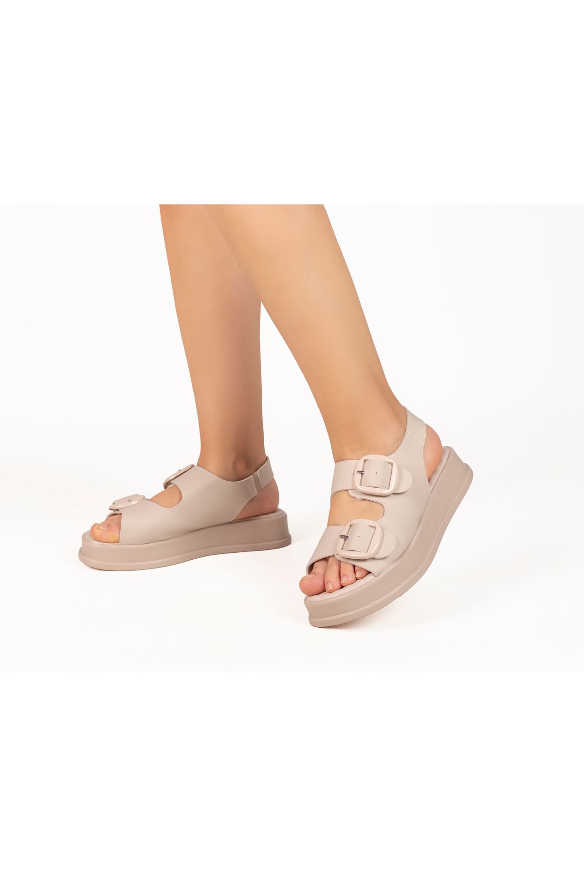 papushe shoes ELVİN TOKALI YUMUŞAK TABANLI ARKASI LASTİKLİ SANDALET
