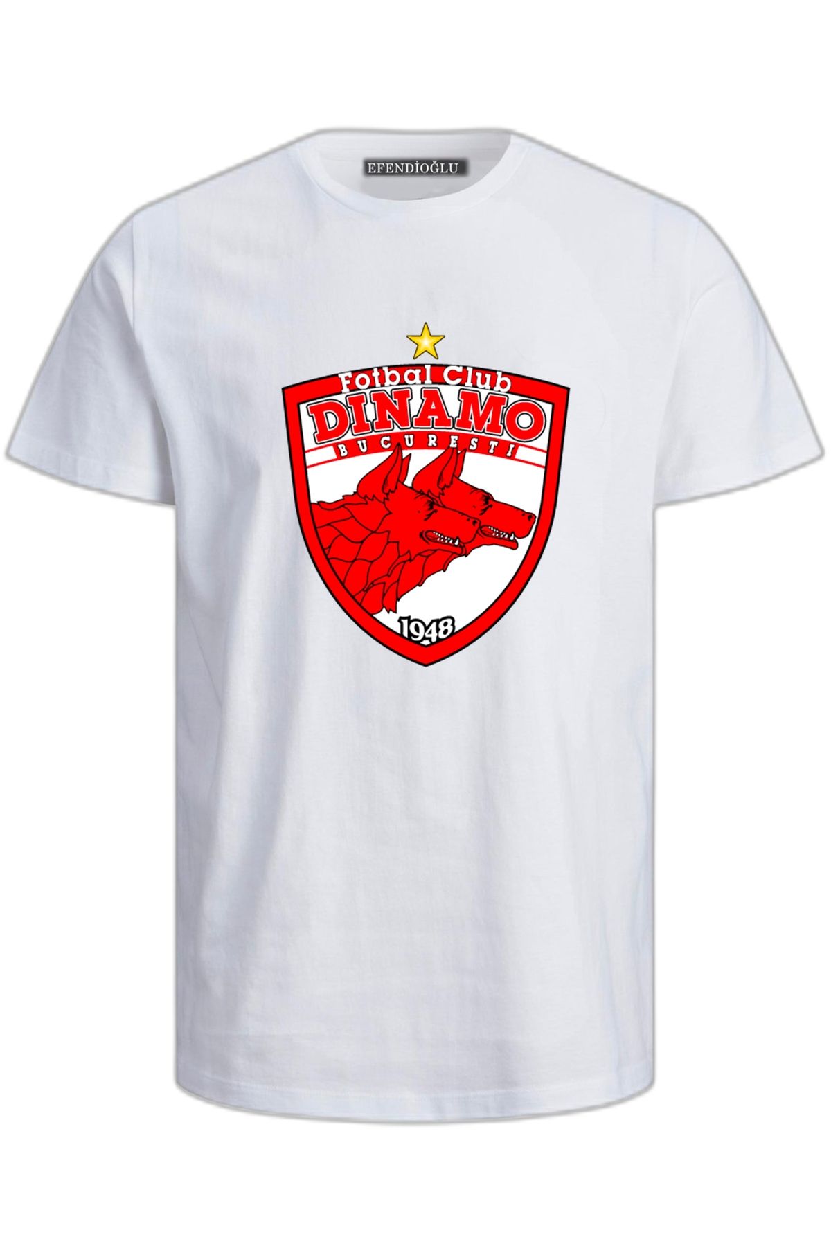 Efendioğlu Design Dinamo București 1948 kulüp büyük logo baskılı pamuklu tshirt