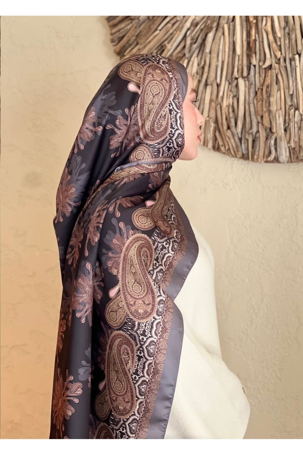 Modakaşmir Yasemen model kenarı gri vual şal