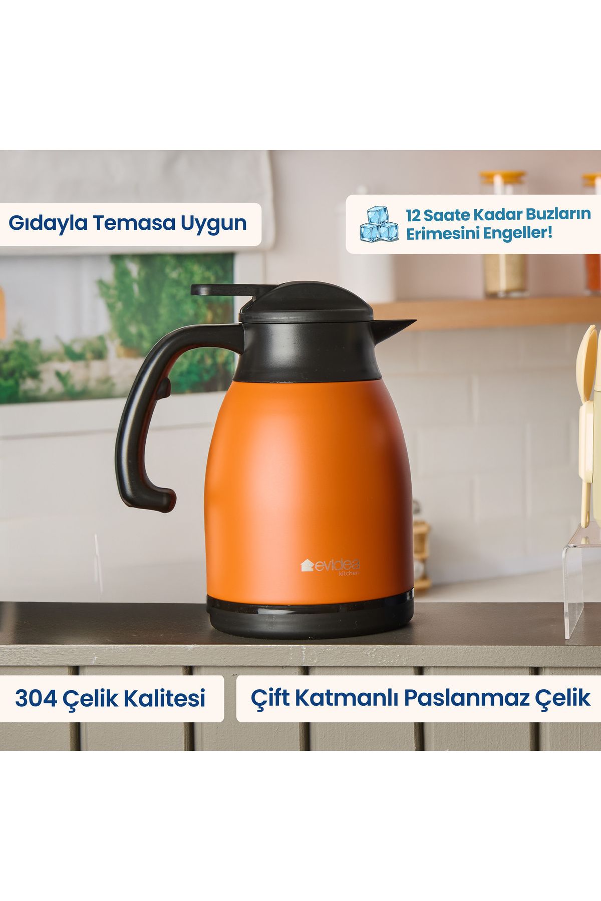 Evidea Kitchen Çay Termosu - Turuncu - 1,5 lt