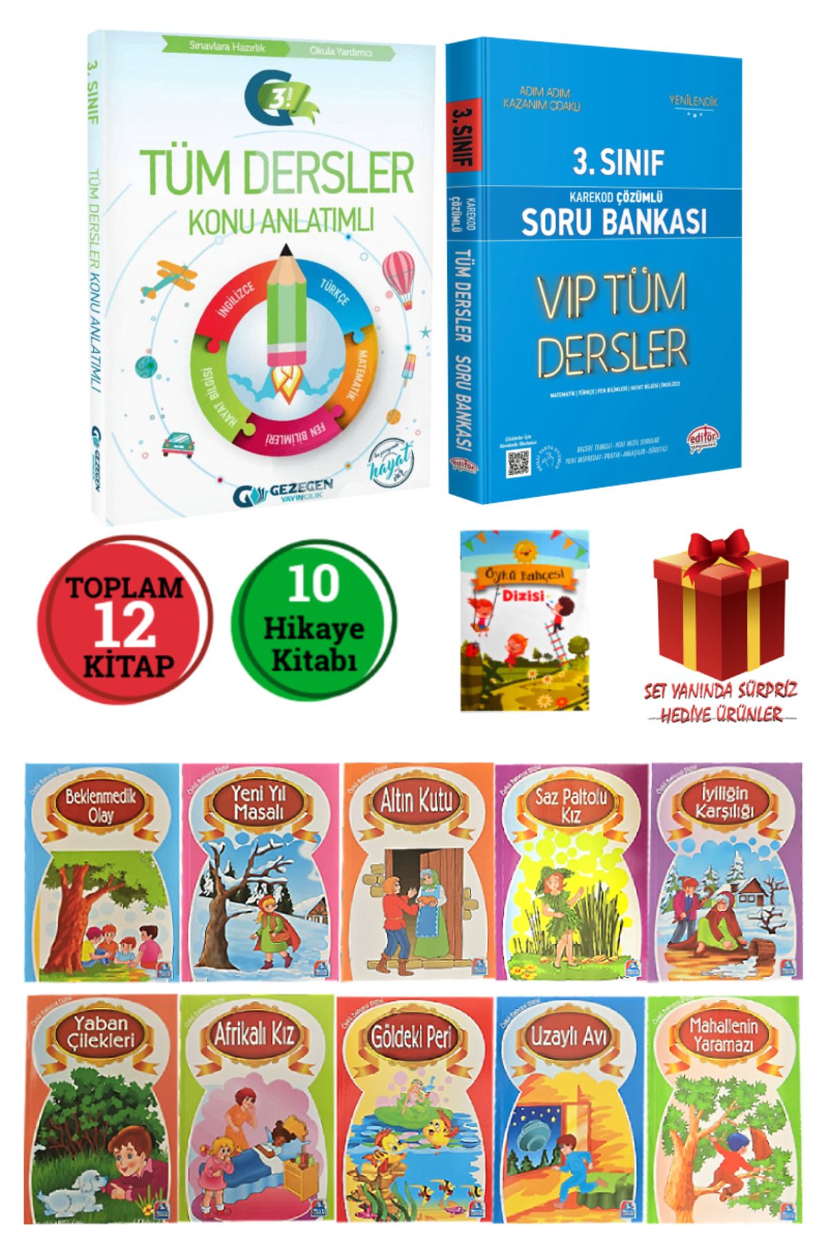 Gezegen Yayıncılık 3. Sınıf Tüm Dersler Konu Anlatımı+ Soru Bankası+ 10'lu Öykü Bahçesi Hikaye Dizisi+ Sürpriz Hediye