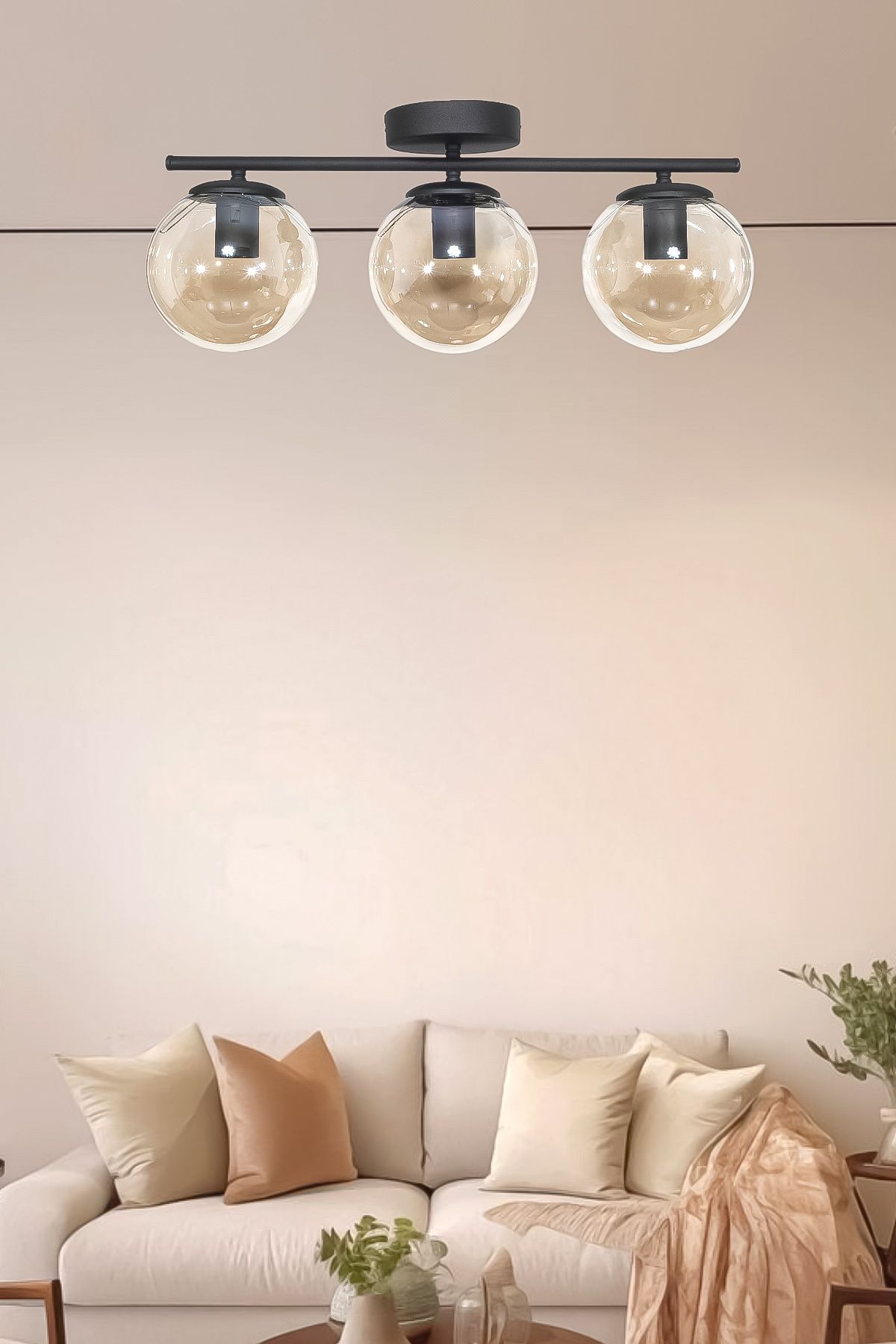 Turanconcept Nika Modern Siyah 3lü Avize Dekoratif Salon - Mutfak - Yatak Odası - Giyinme Odası