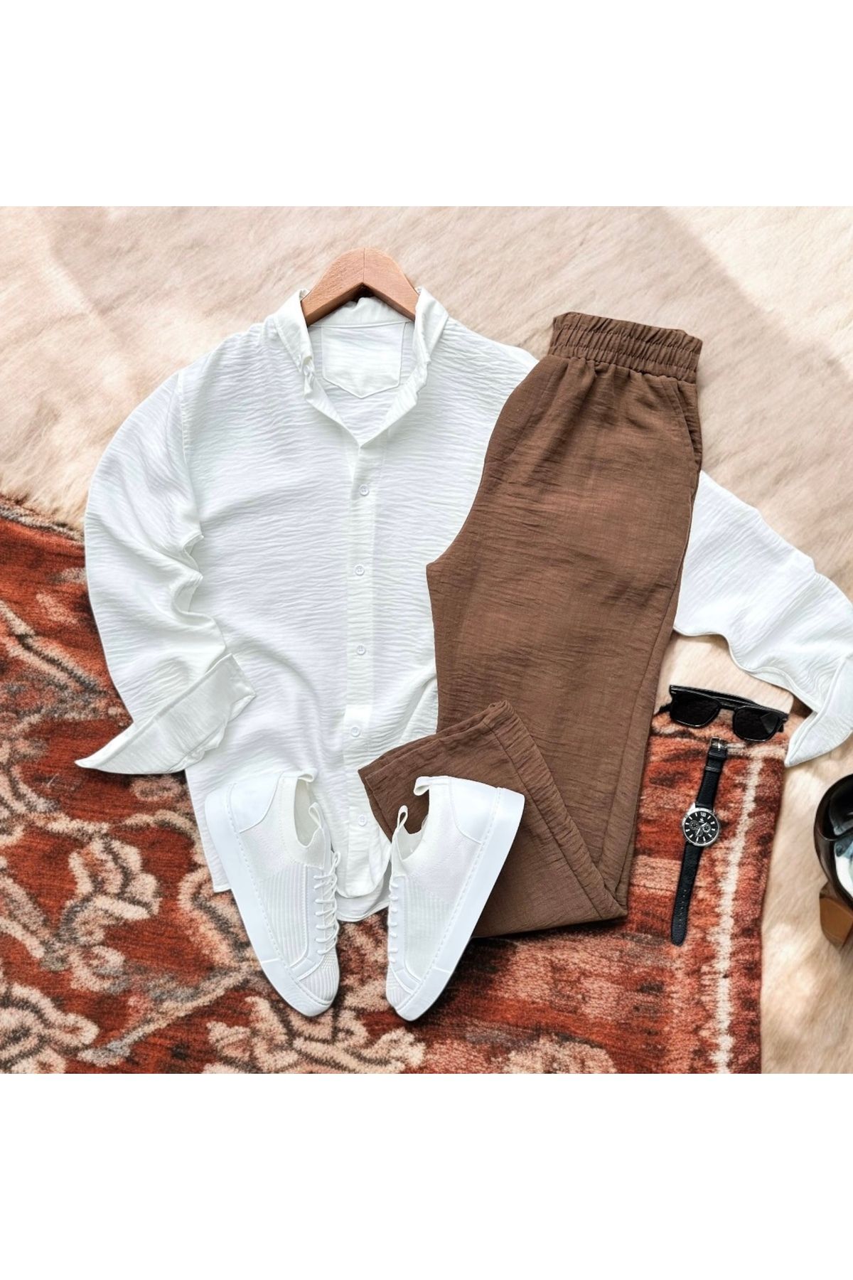 tiggirmoda Erkek Krinkıl Keten Gömlek Pantolon Takım