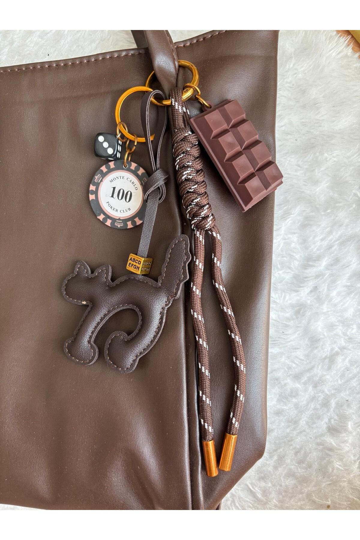 Z&M COLLECTION BAG SHOPPİNG Çanta Yanına Ayıcıklı/ Kedili/ Dudak Balm Koymalık Stanley/ Çikolatalı/ Terlikli Charm