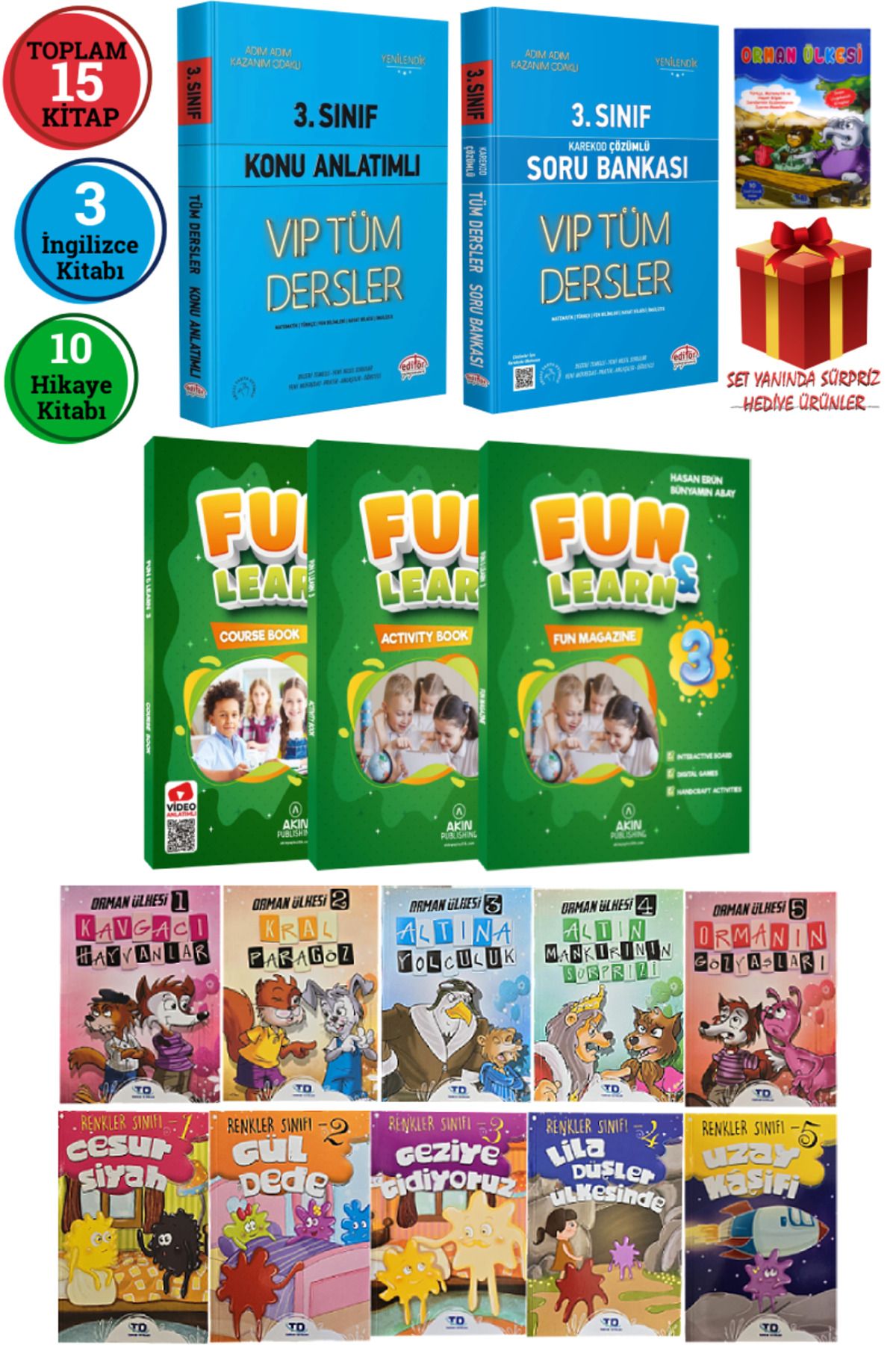 Editör Yayınevi 3. Sınıf Tüm Dersler Konu Anlatımı+Soru Bankası+ Fun Learn İngilizce Seti+Orman Ülkesi Hikaye Dizisi