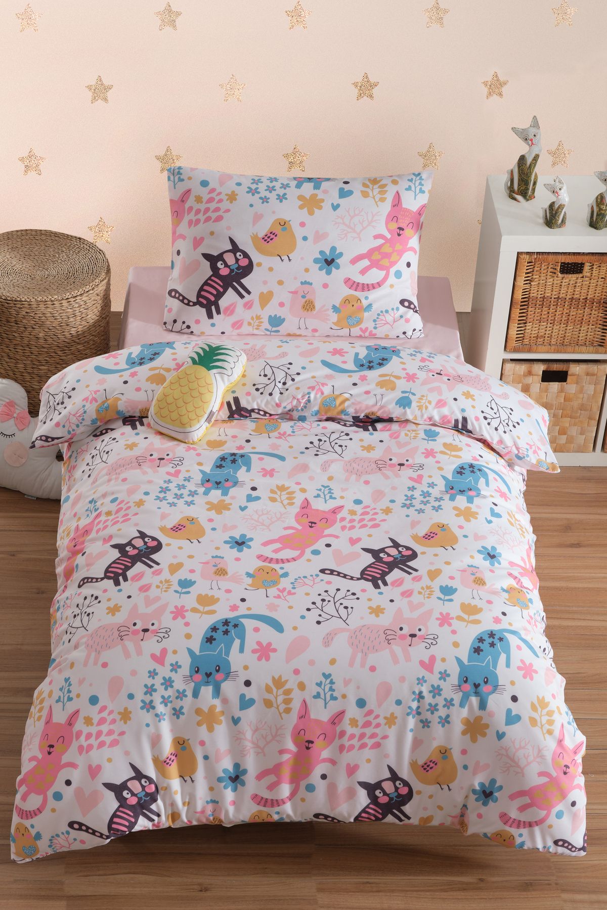 Eponj Home Tek Kişilik Pamuklu Nevresim Takımı 3 Parça – Mırmır Desen – Pembe / Yumuşak Dokulu