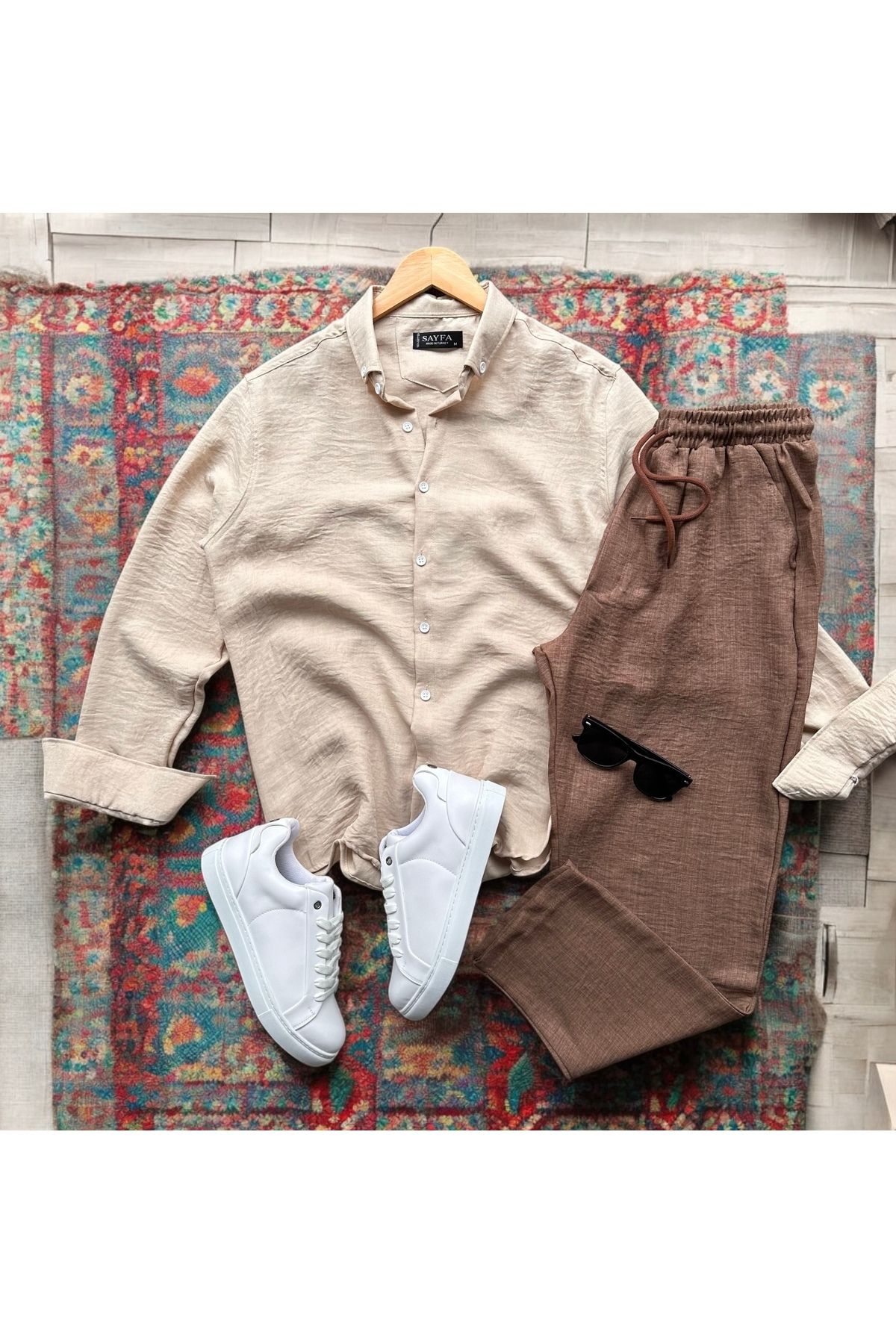 tiggirmoda Erkek Krinkıl Keten Gömlek Pantolon Takım