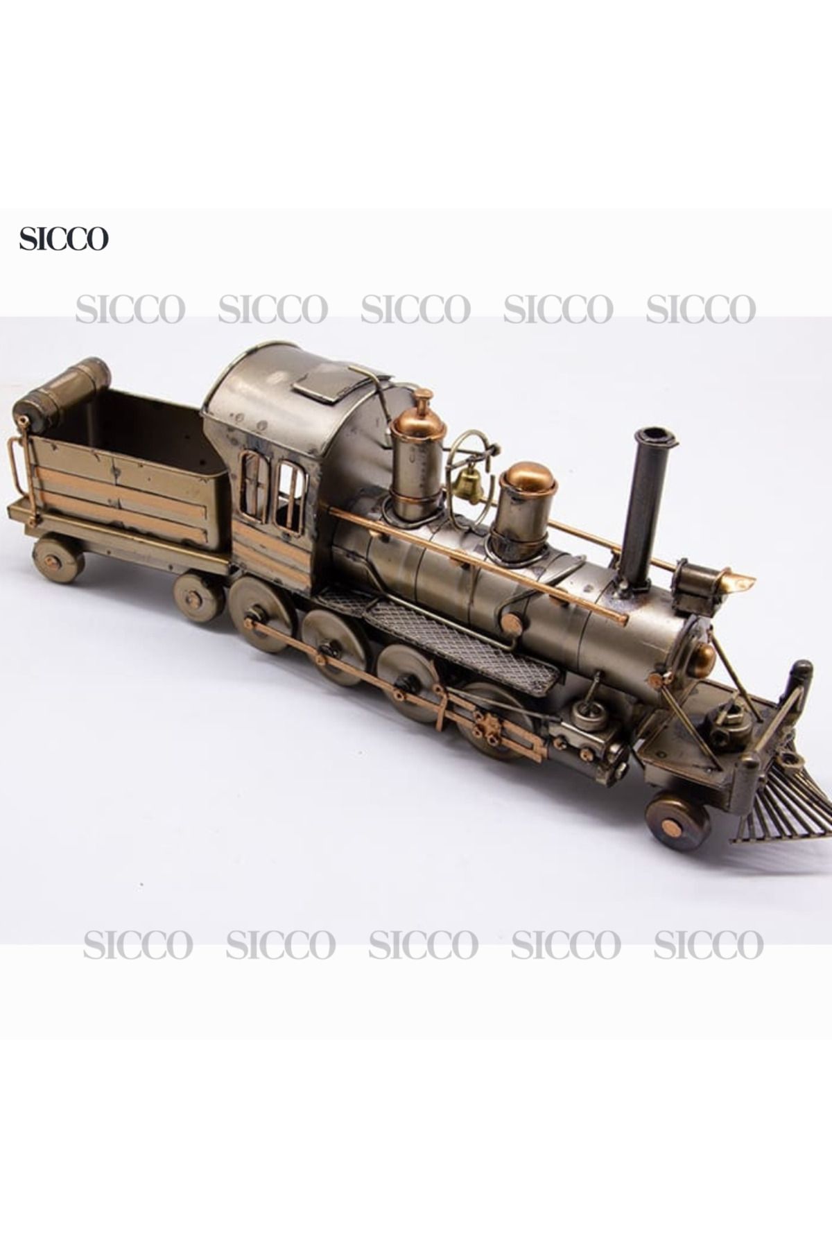 SİCCO Sicco - El Yapımı Nostaljik Buharlı Tren Maketi – Dekoratif Metal Lokomotif Hediyelik ( 32 CM )