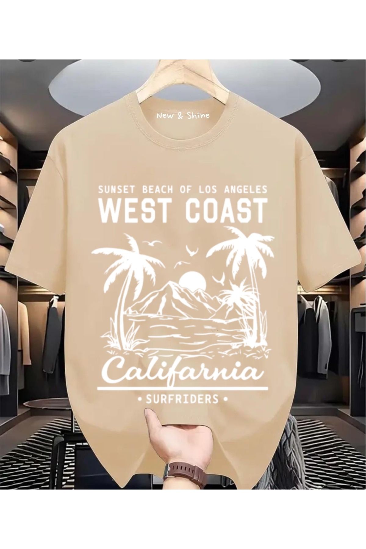 New Shine West Coast Baskılı Büyük Beden Oversize T-Shirt