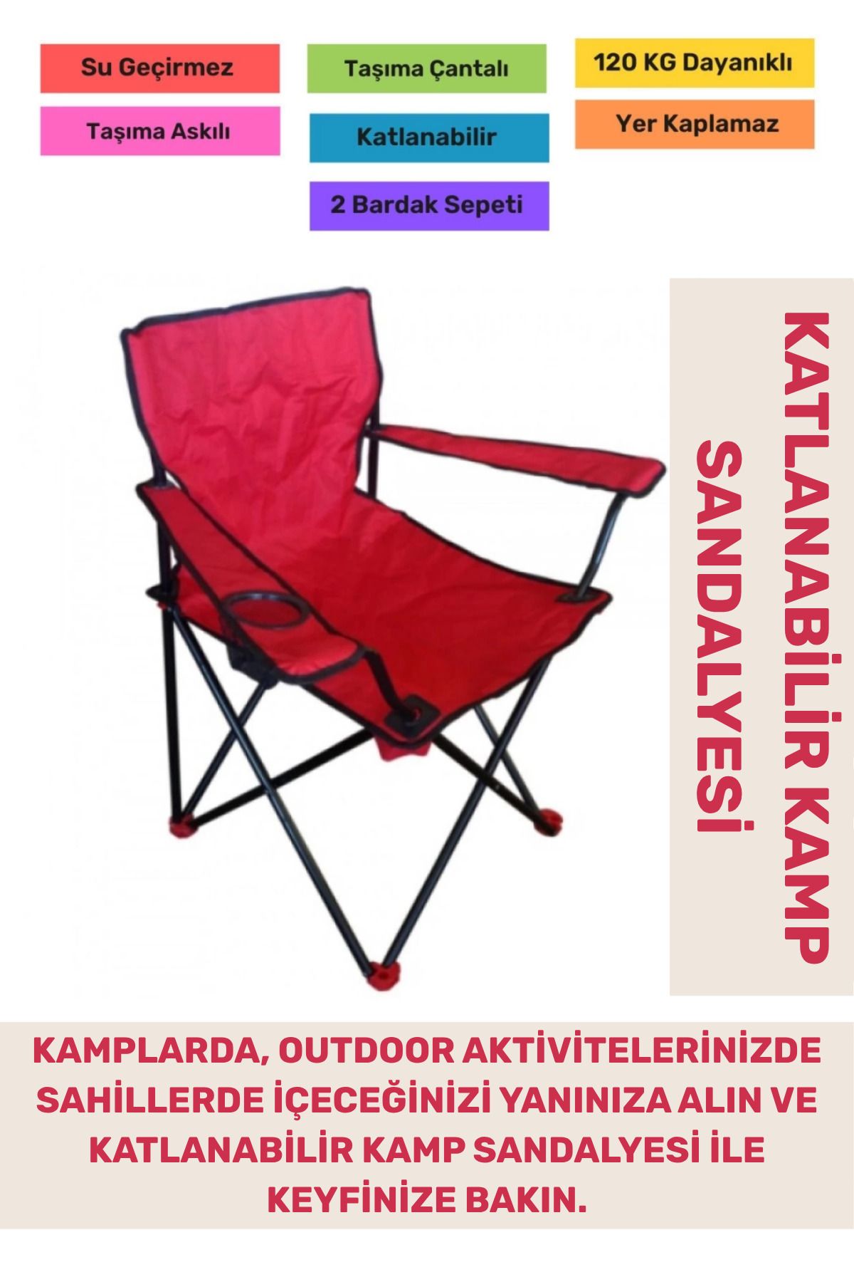PeraNova Özel Üretim Su Geçirmez 120 Kg Dayanıklı Çantalı Katlanabilir Askılı Balıkçı Piknik Kamp Sandalyesi