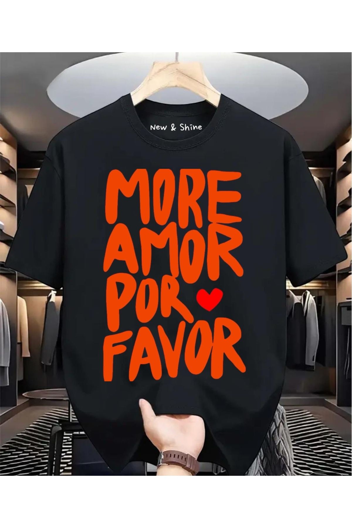 New Shine More Amor Por Favor Baskılı Büyük Beden Oversize T-Shirt