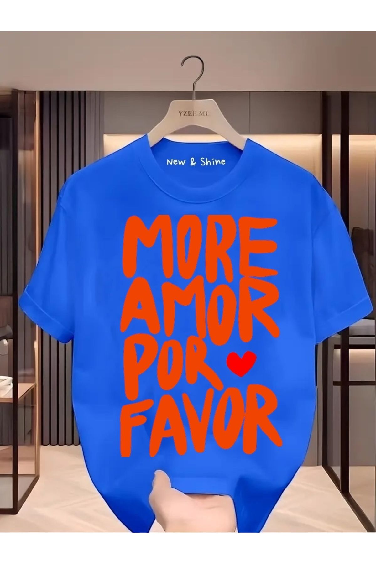 New Shine More Amor Por Favor Baskılı Büyük Beden Oversize T-Shirt