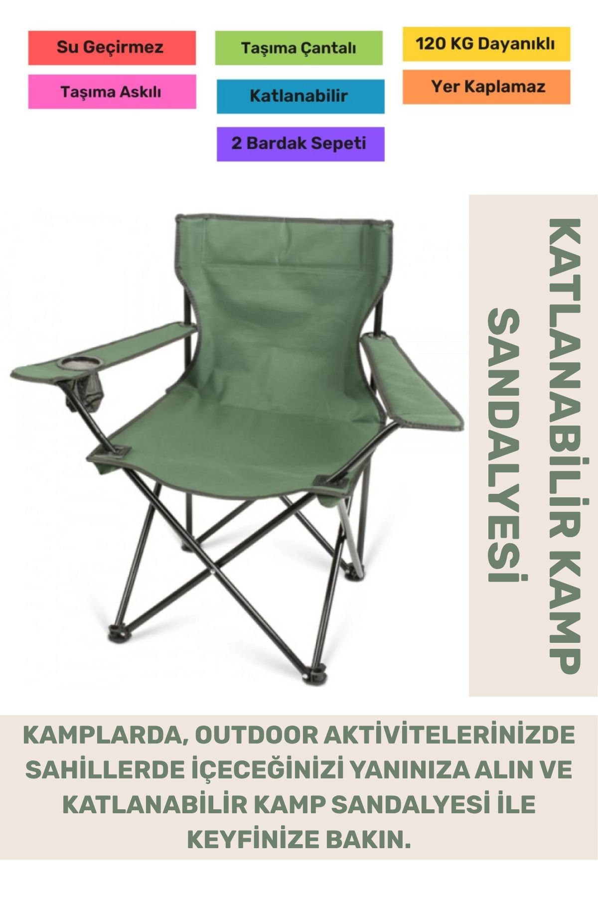 PeraNova Özel Üretim Su Geçirmez 120 Kg Dayanıklı Çantalı Katlanabilir Askılı Balıkçı Piknik Kamp Sandalyesi